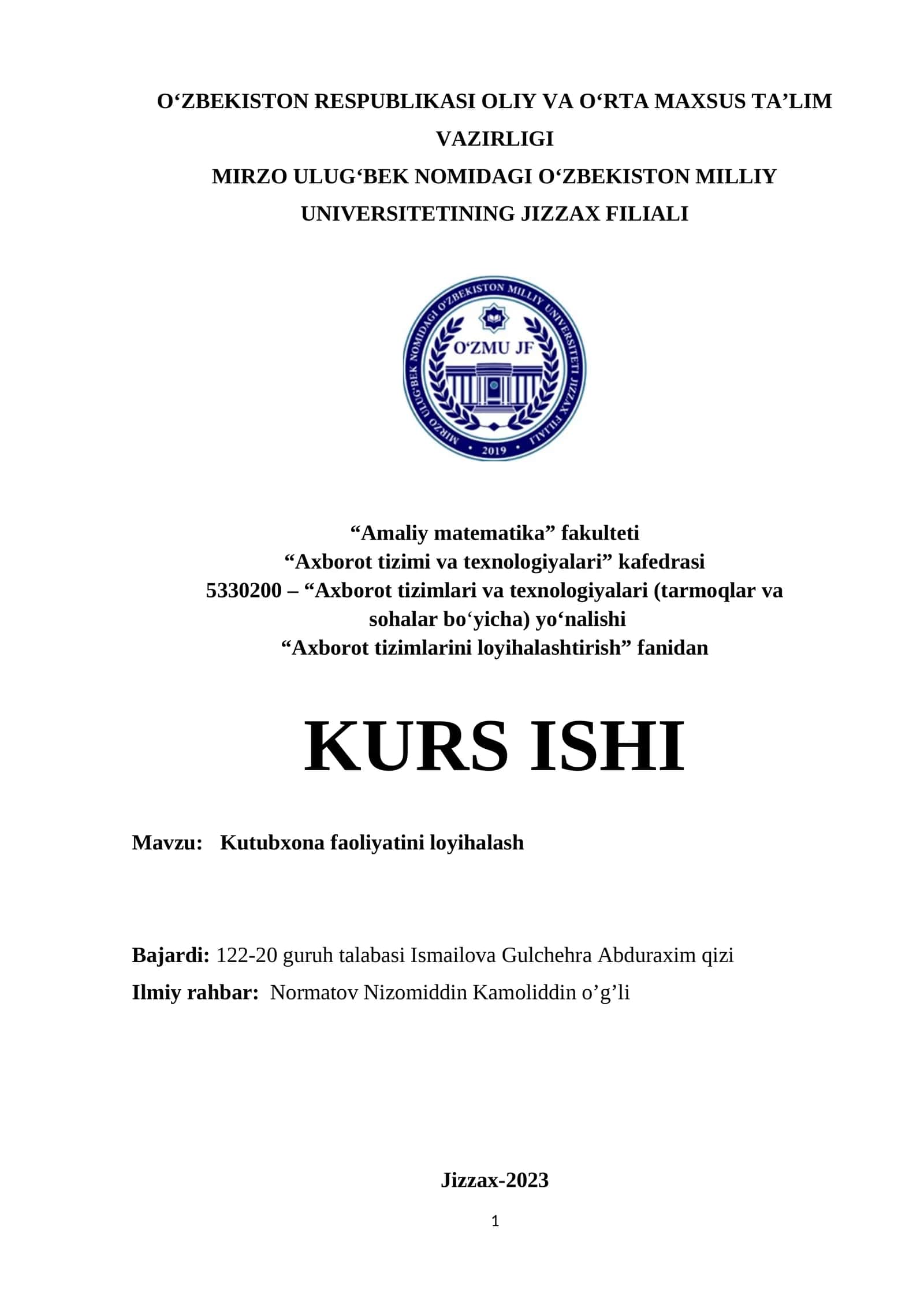 Axborot tizimlarini loyihalashtirish 1