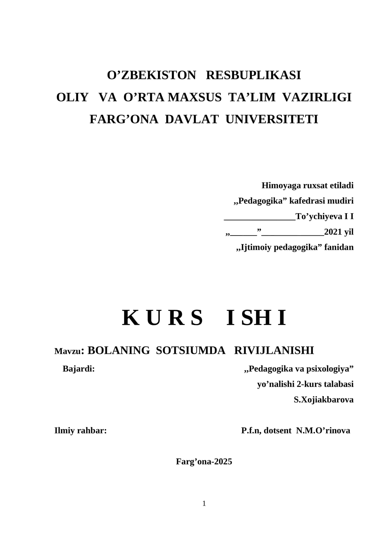 BOLANING SOTSIUMDA RIVOJLANISHI 1
