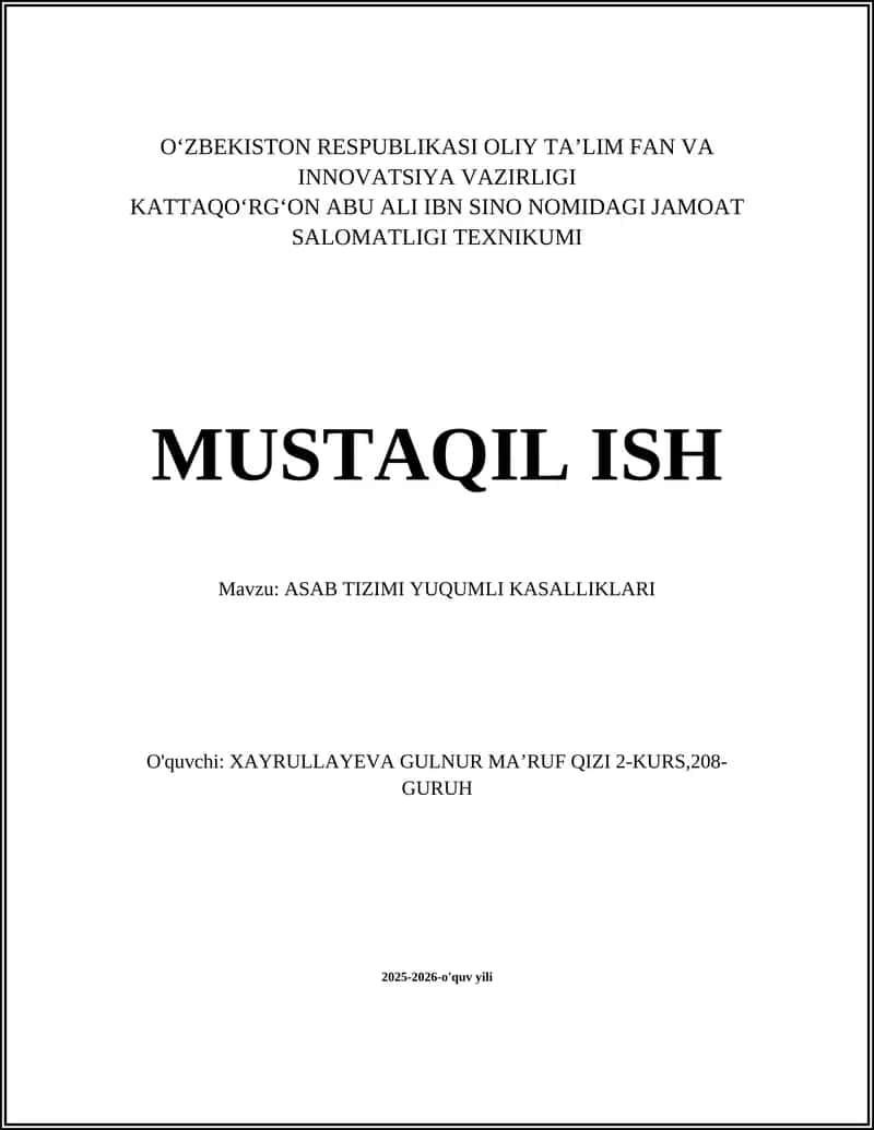 ASAB TIZIMI YUQUMLI KASALLIKLARI 1