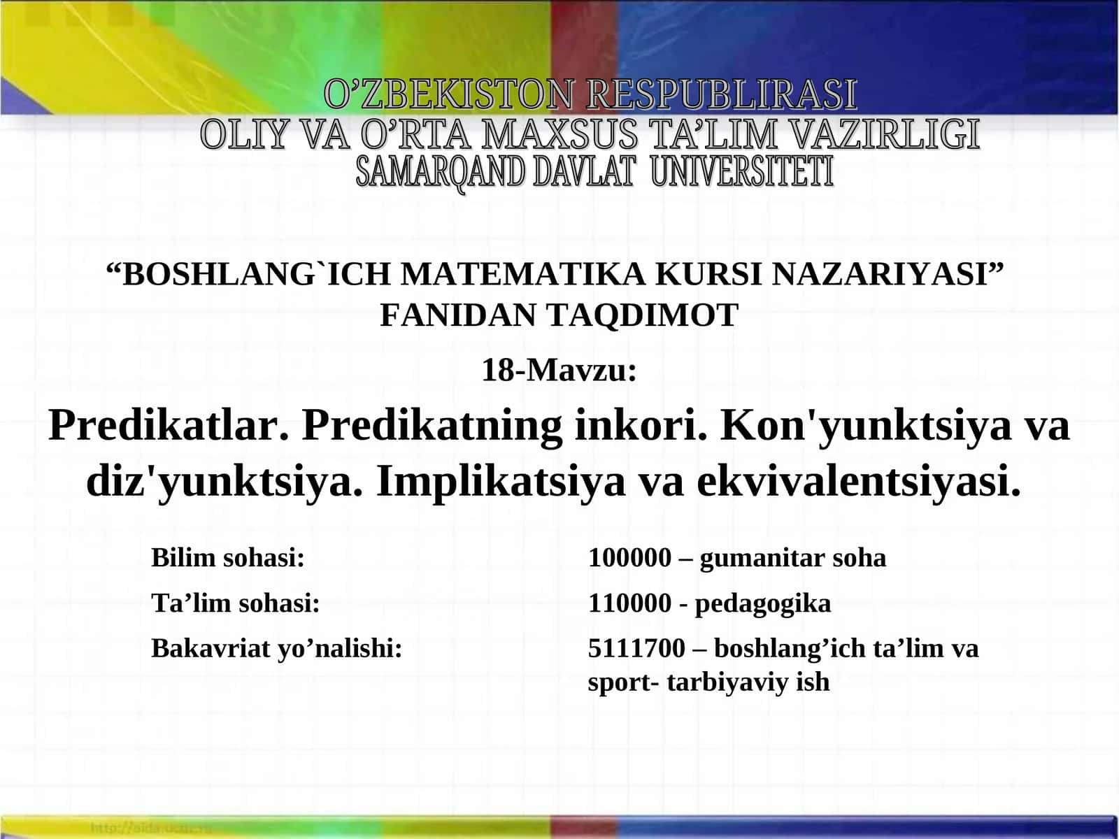 BOSHLANG`ICH MATEMATIKA KURSI NAZARIYASI 1