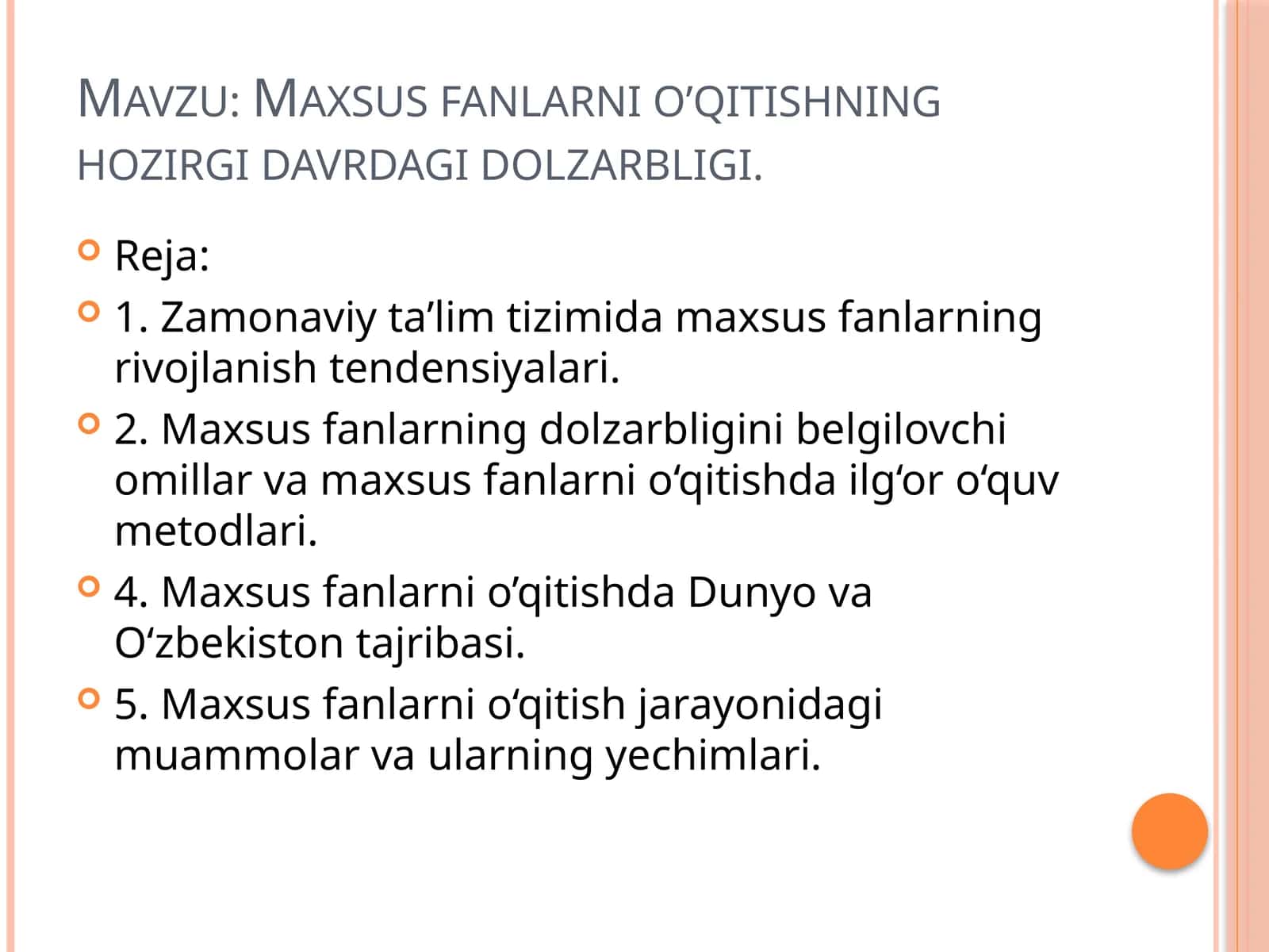 Maxsus fanlarni o'qitishning hozirgi davrdagi dolzarbligi 1
