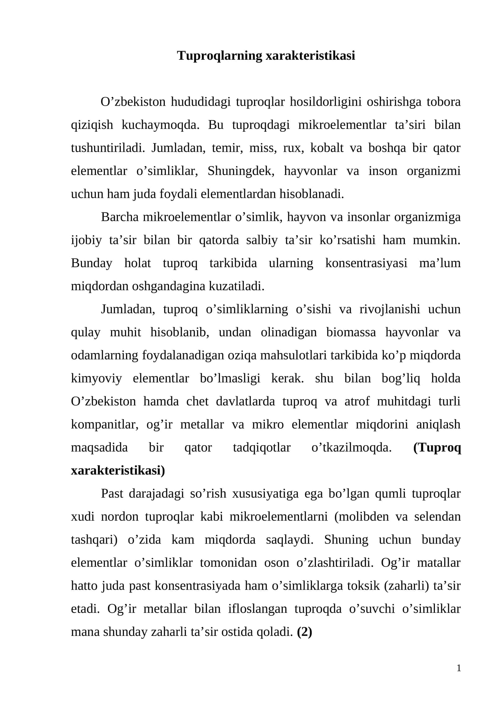 Tuproqlarning xarakteristikasi 1