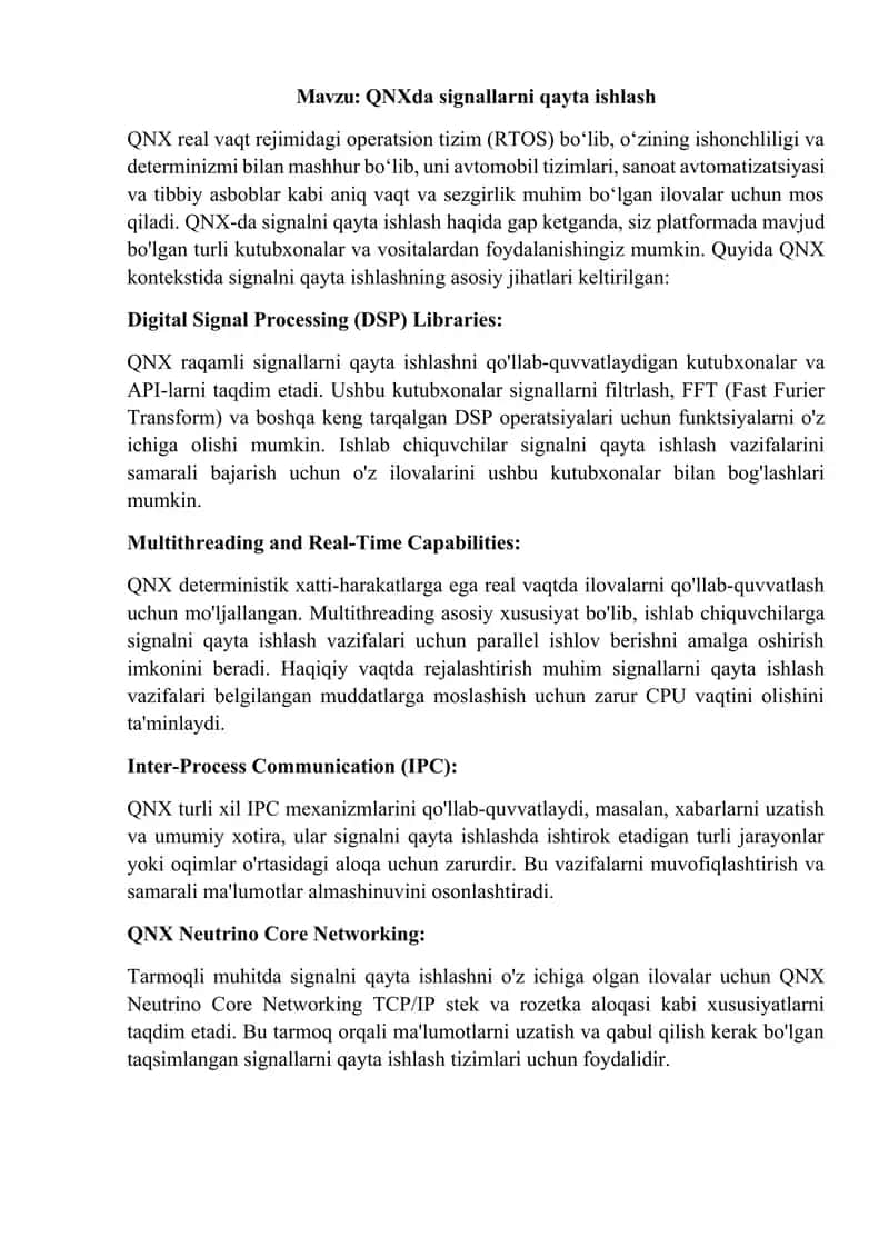 QNXda signallarni qayta ishlash 1