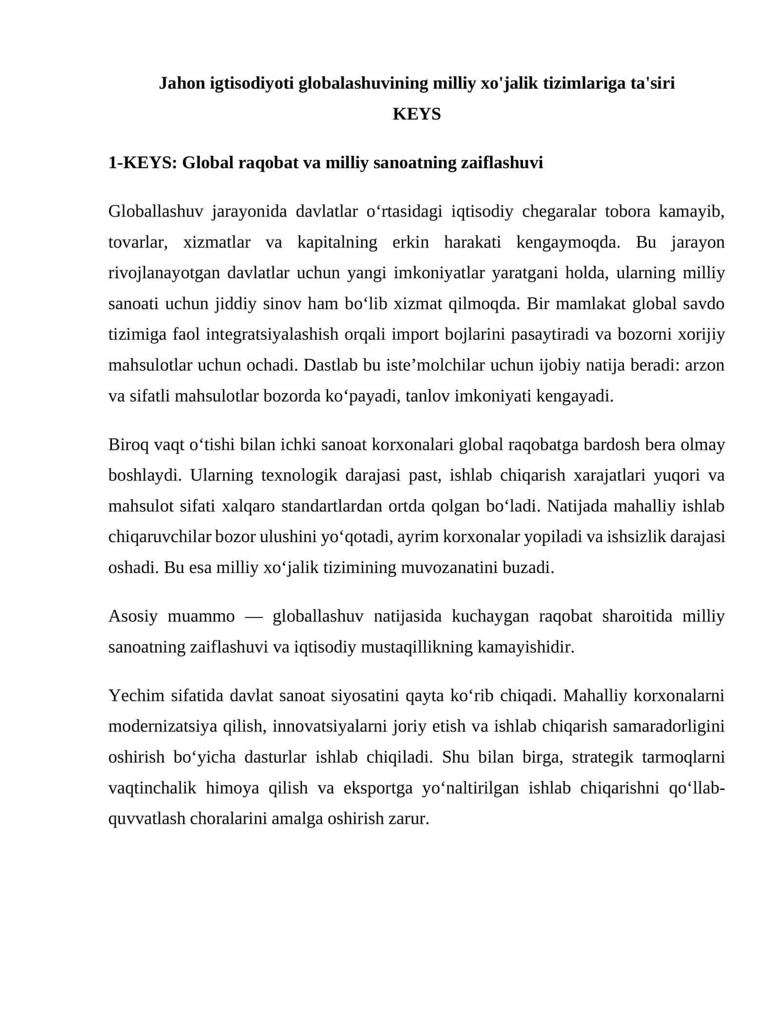 Global raqobat va milliy sanoatning zaiflashuvi 1
