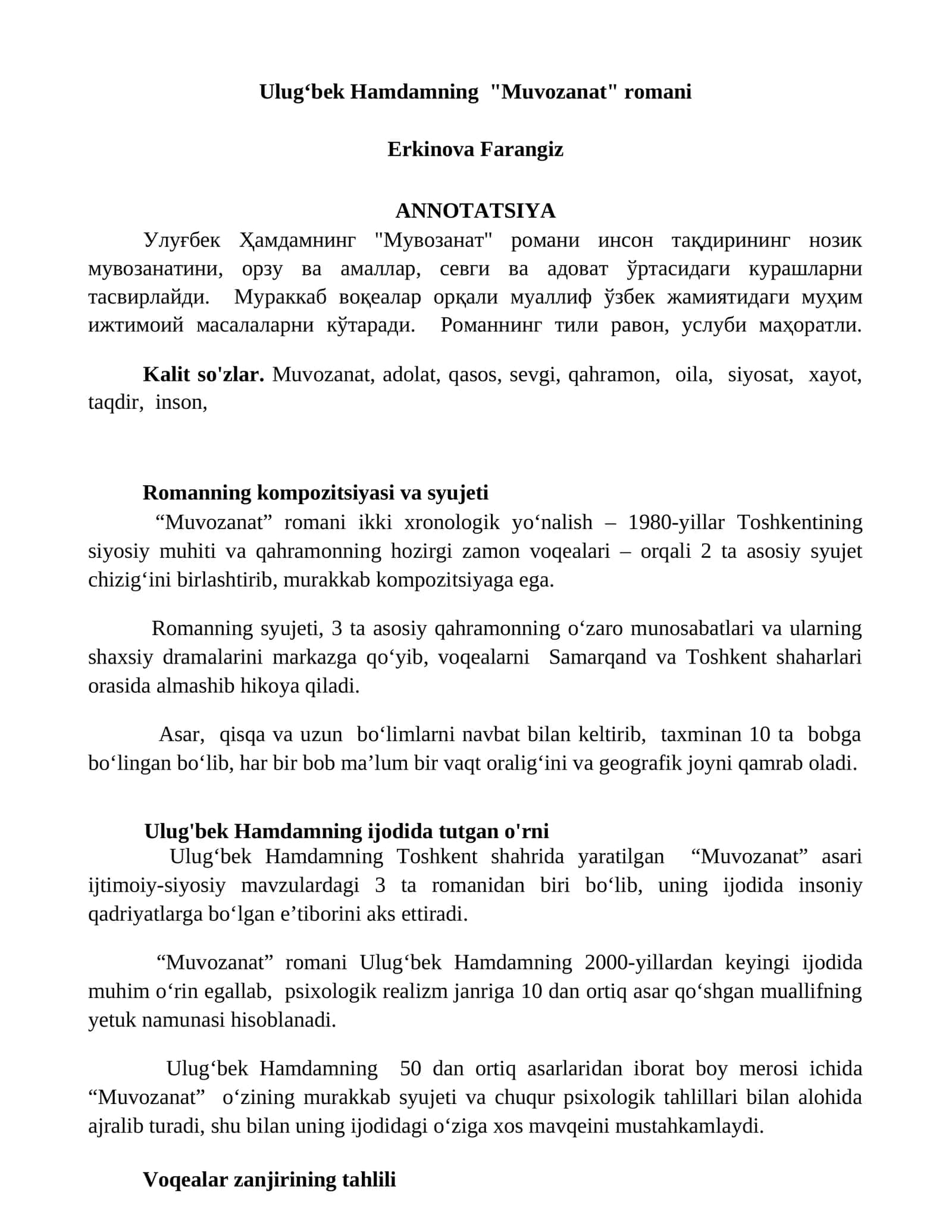 Ulugʻbek Hamdamning "Muvozanat" romani 1