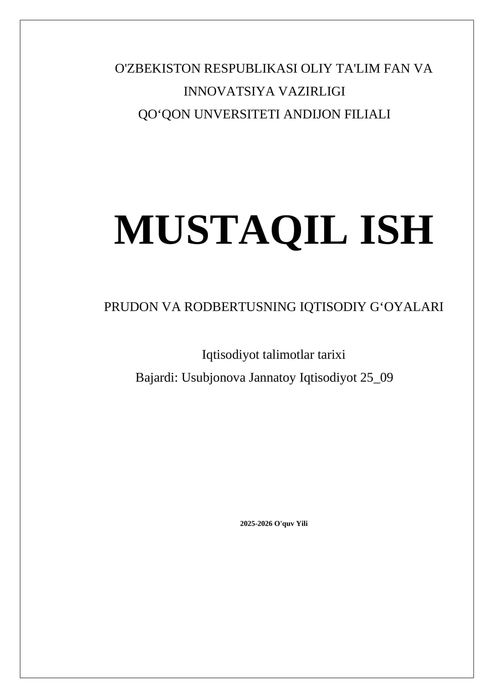 Prudon va Rodbertusning Iqtisodiy Gʻoyalari 1