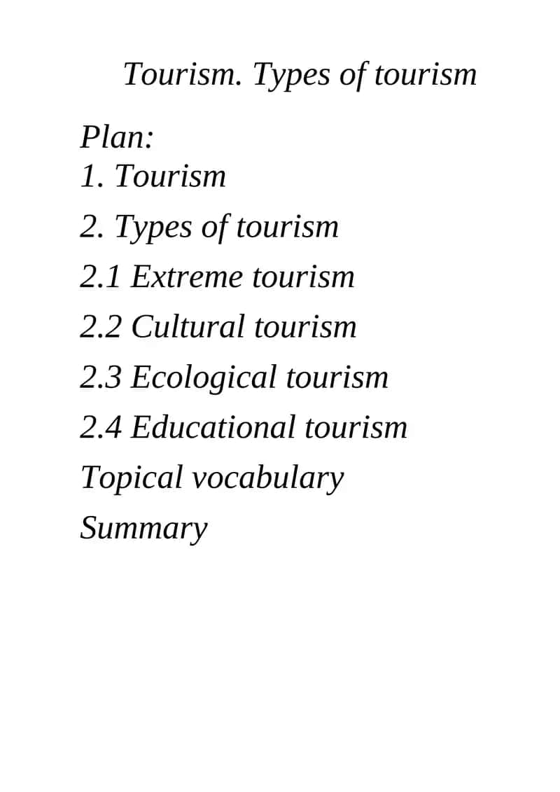 Tourism. Types of tourism 1