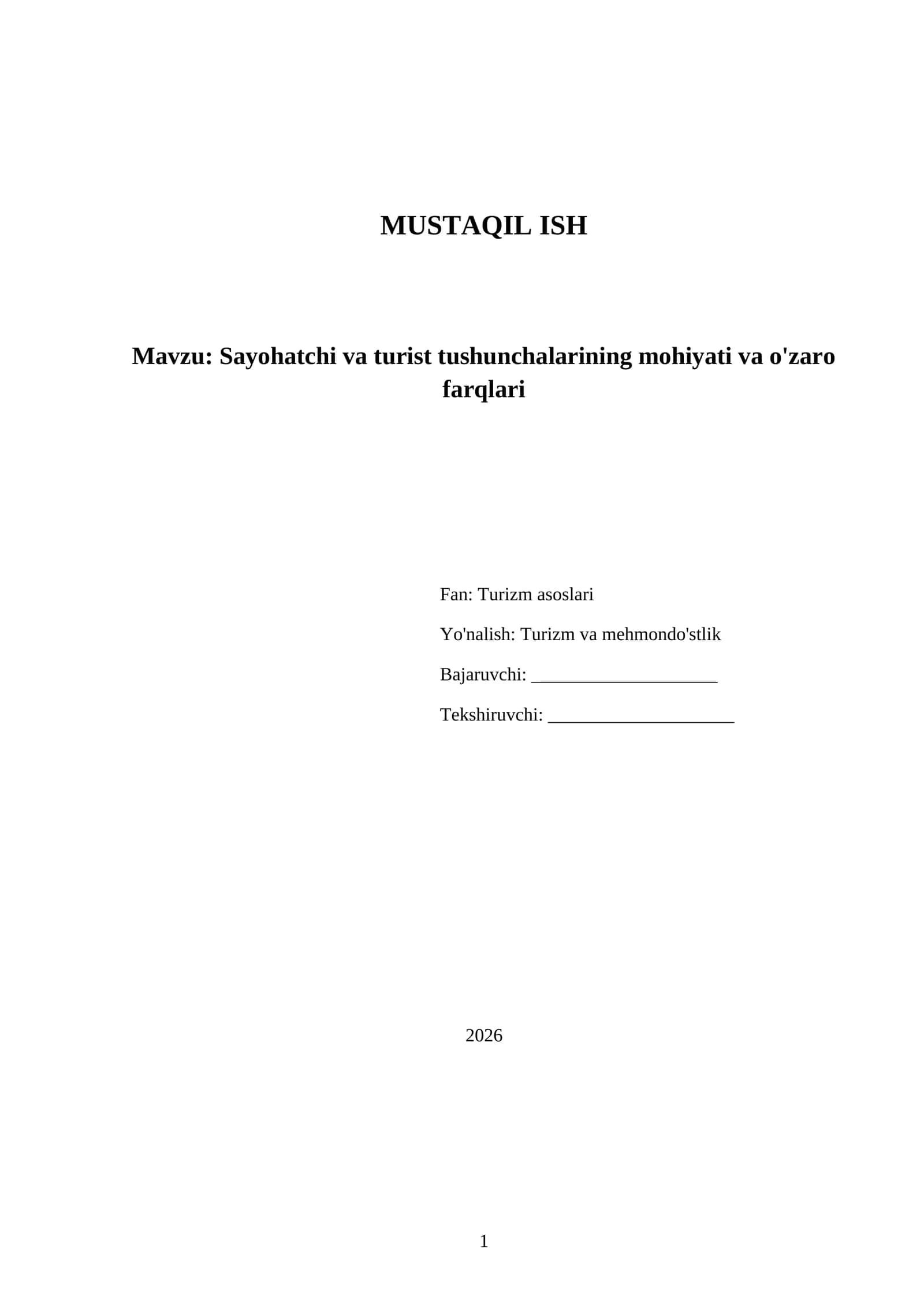 Sayohatchi va turist tushunchalari haqida tayyor mustaqil ish — DOCX/PDF 1