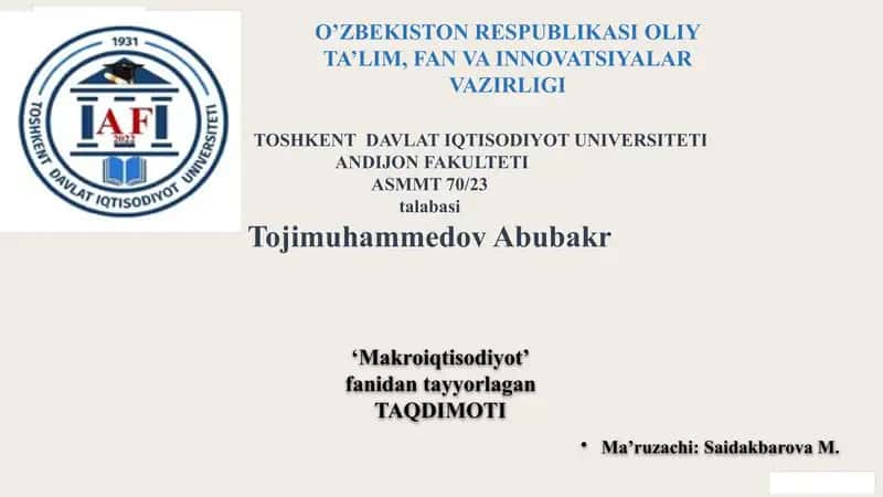 Iqtisodiy O'sish Modellari 1