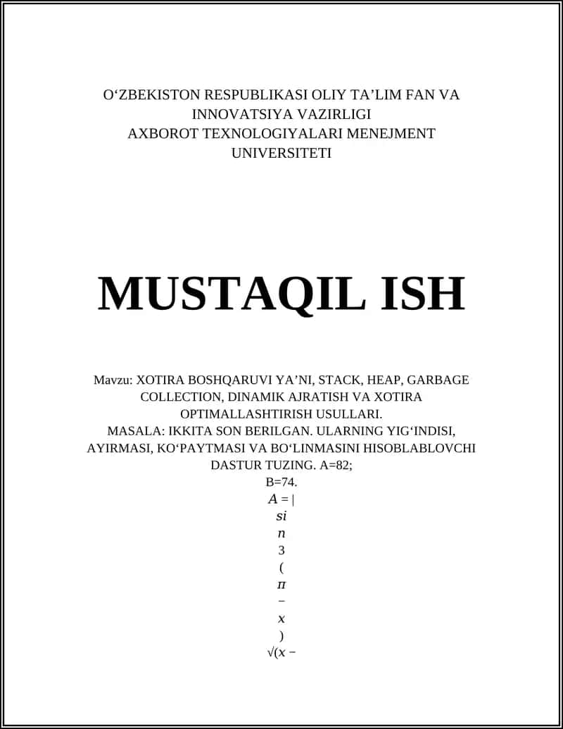 Xotira boshqaruvining asosiy tushunchalari: stack va heap 1