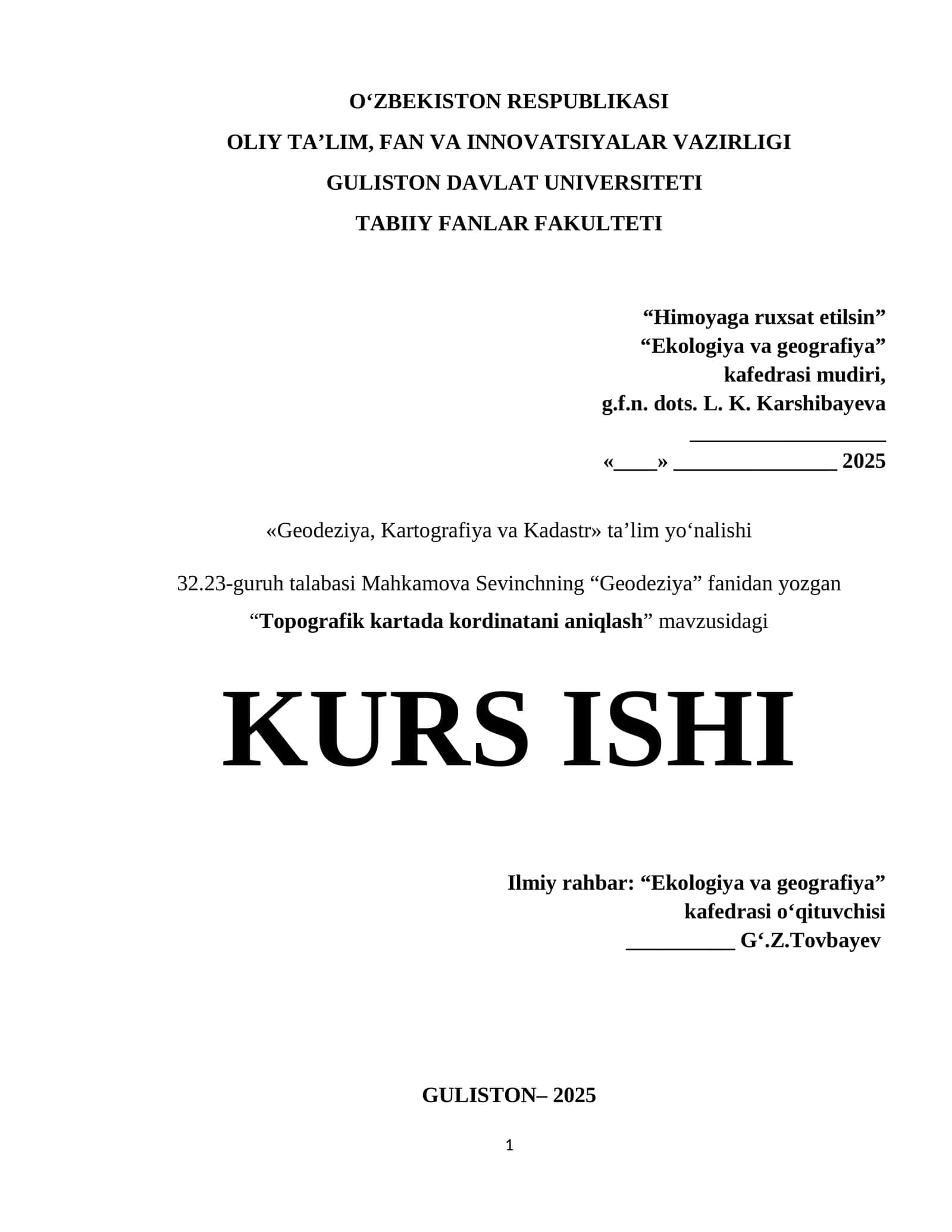 Geodeziya, Kartografiya va Kadastr 1