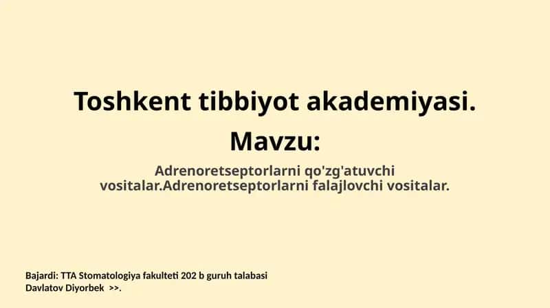 Adrenoretseptorlarni qo'zg'atuvchi vositalar 1