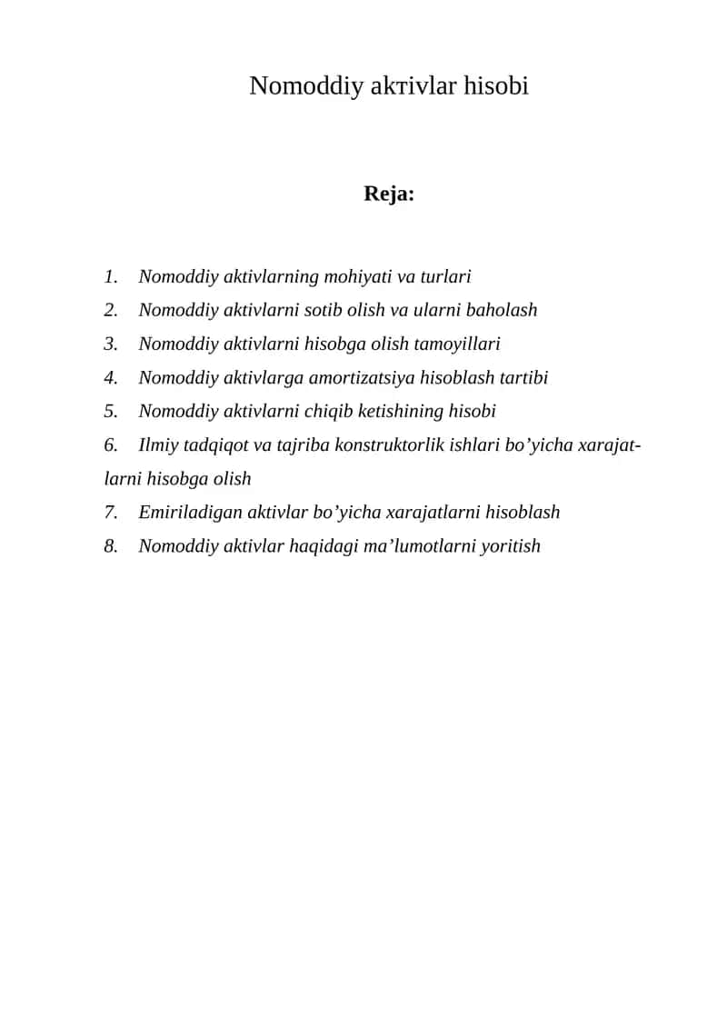 Nomoddiy aktivlar hisobi 1