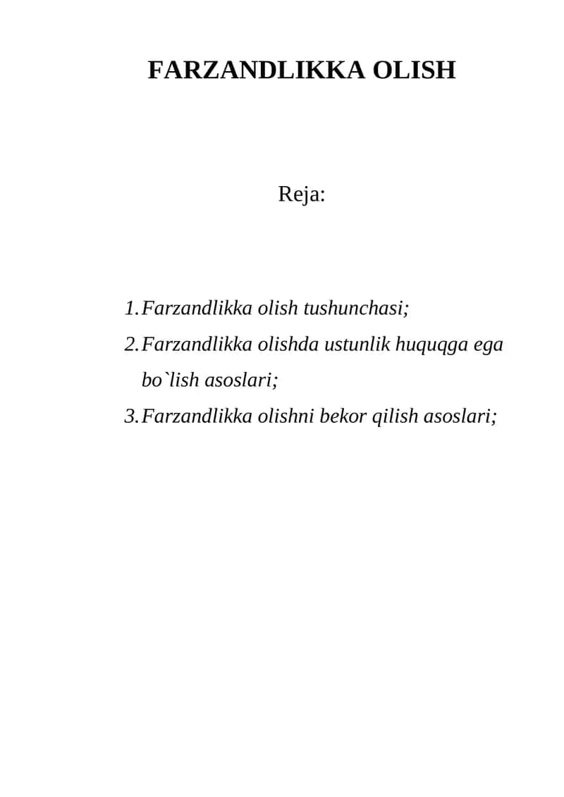 FARZANDLIKKA OLISH 1