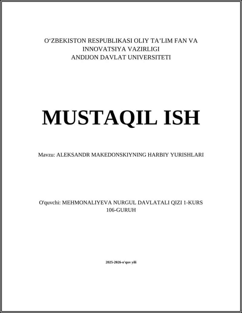 ALEKSANDR MAKEDONSKIYNING HARBIY YURISHLARI 1