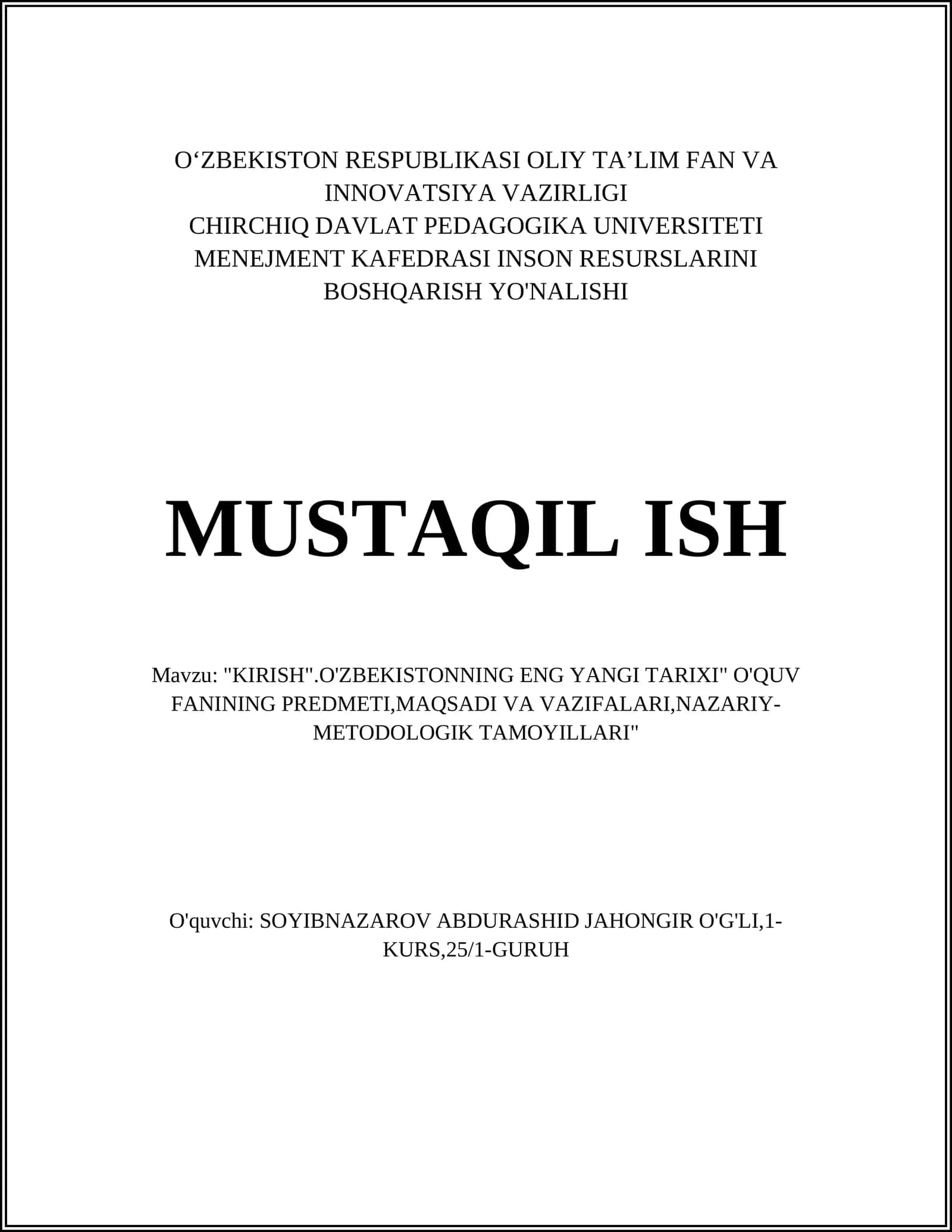 KIRISH. O'ZBEKISTONNING ENG YANGI TARIXI 1