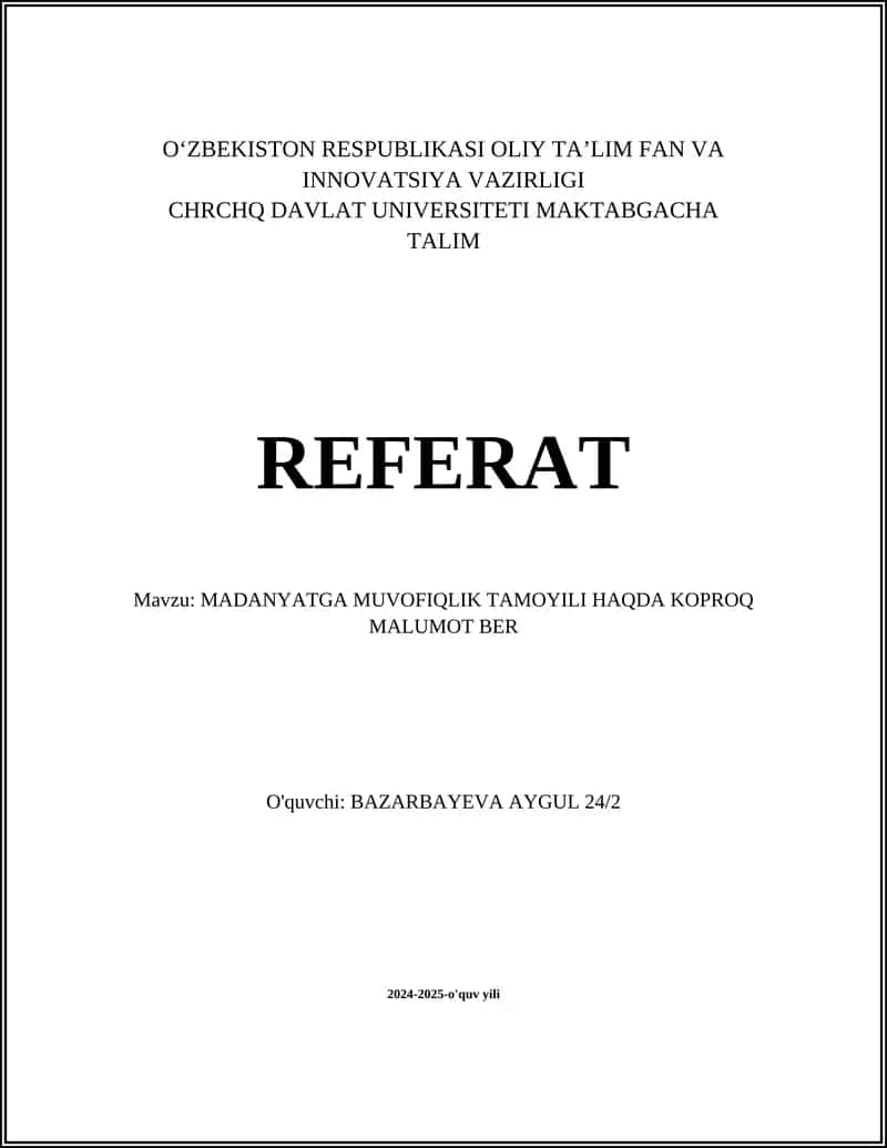 MADANIYATGA MUVOFIQLIK TAMOYILI 1