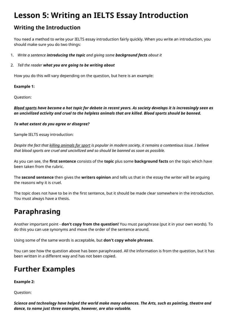 Lesson 5: Writing an IELTS Essay Introduction 1