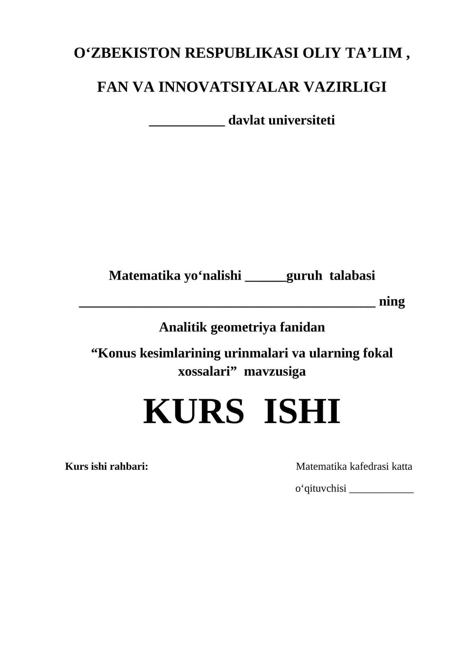 Konus kesimlarining urinmalari va ularning fokal xossalari 1