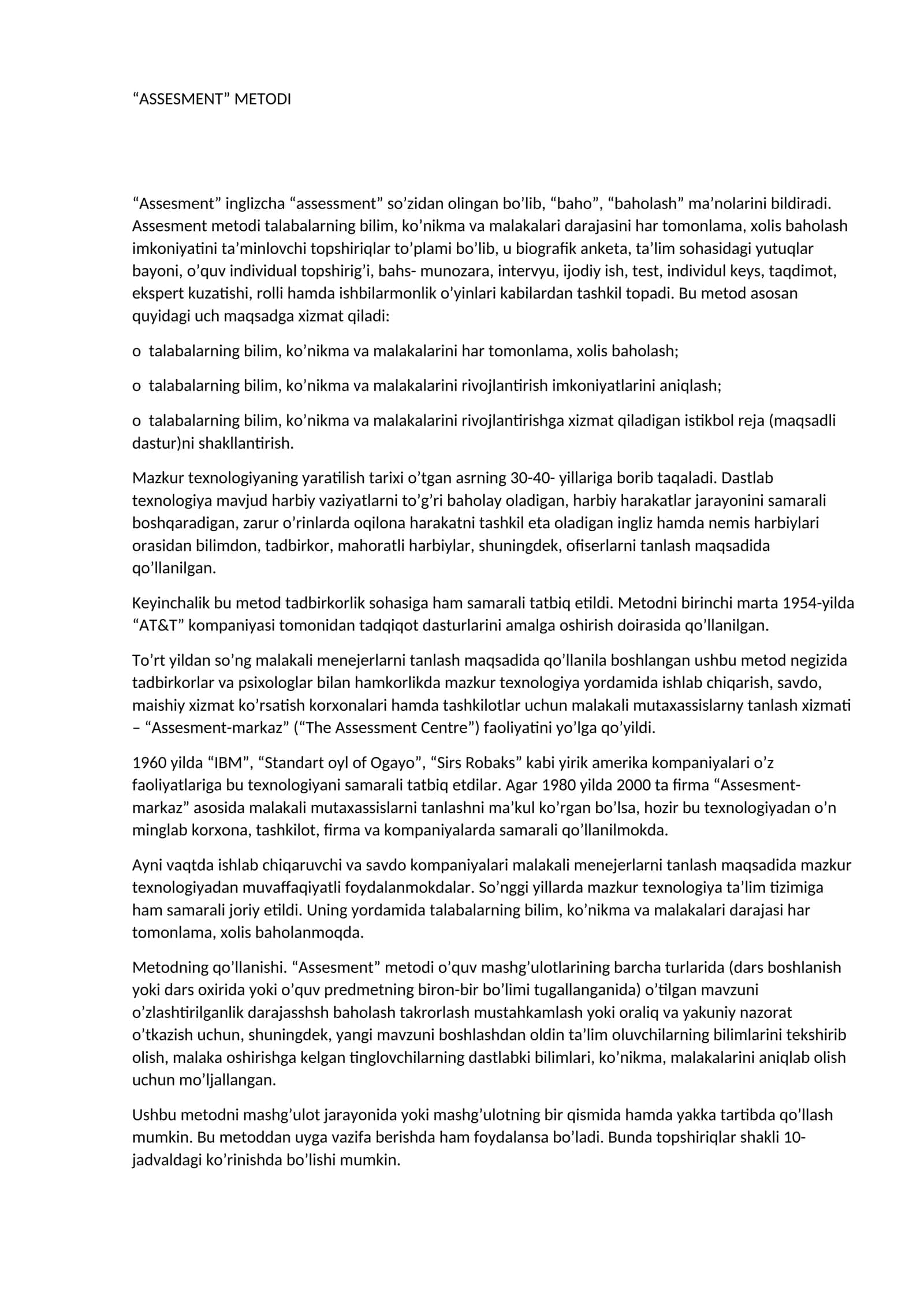 ASSESMENT METODI 1