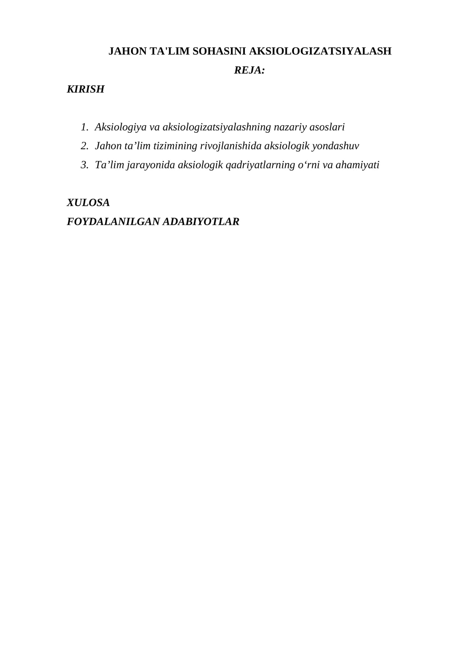JAHON TA'LIM SOHASINI AKSIOLOGIZATSIYALASH 1