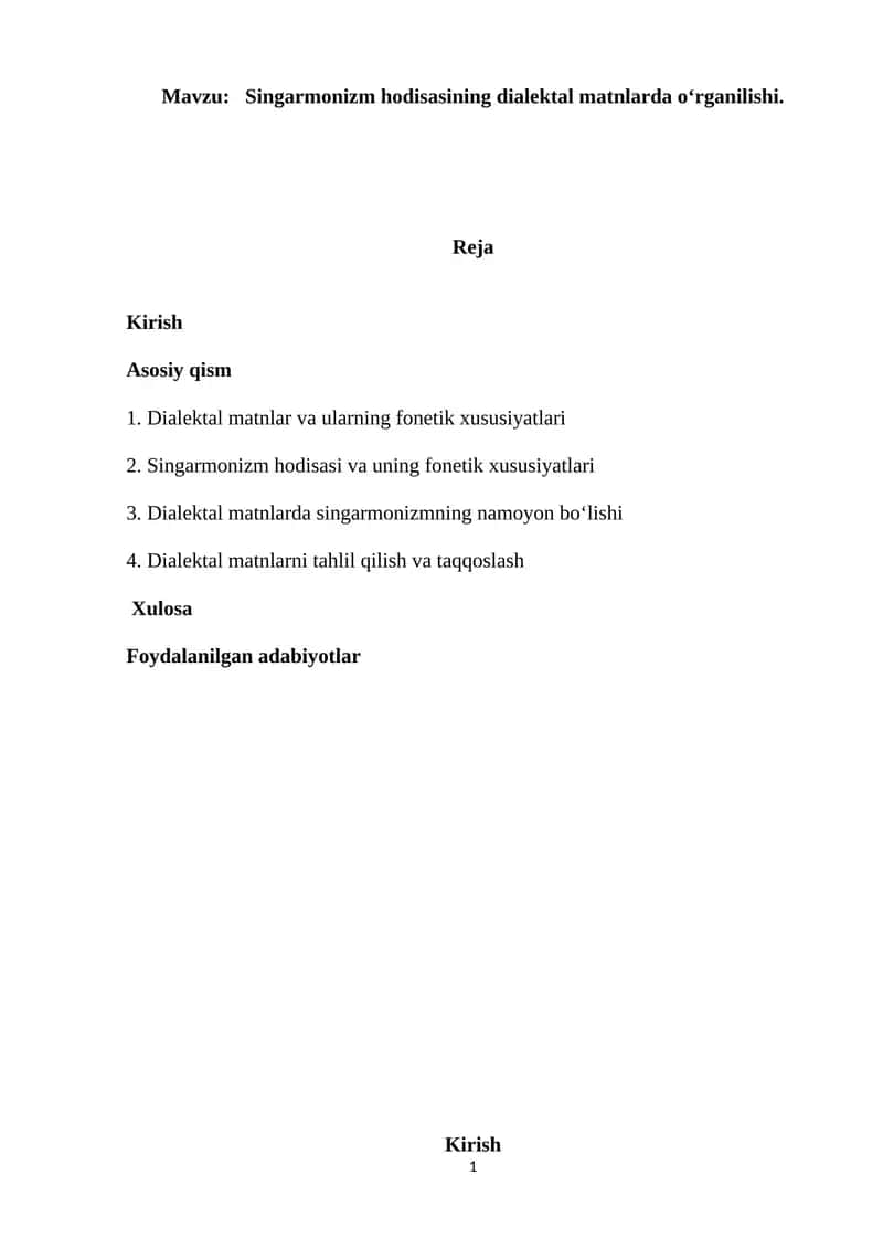 Singarmonizm hodisasining dialektal matnlarda o‘rganilishi 1