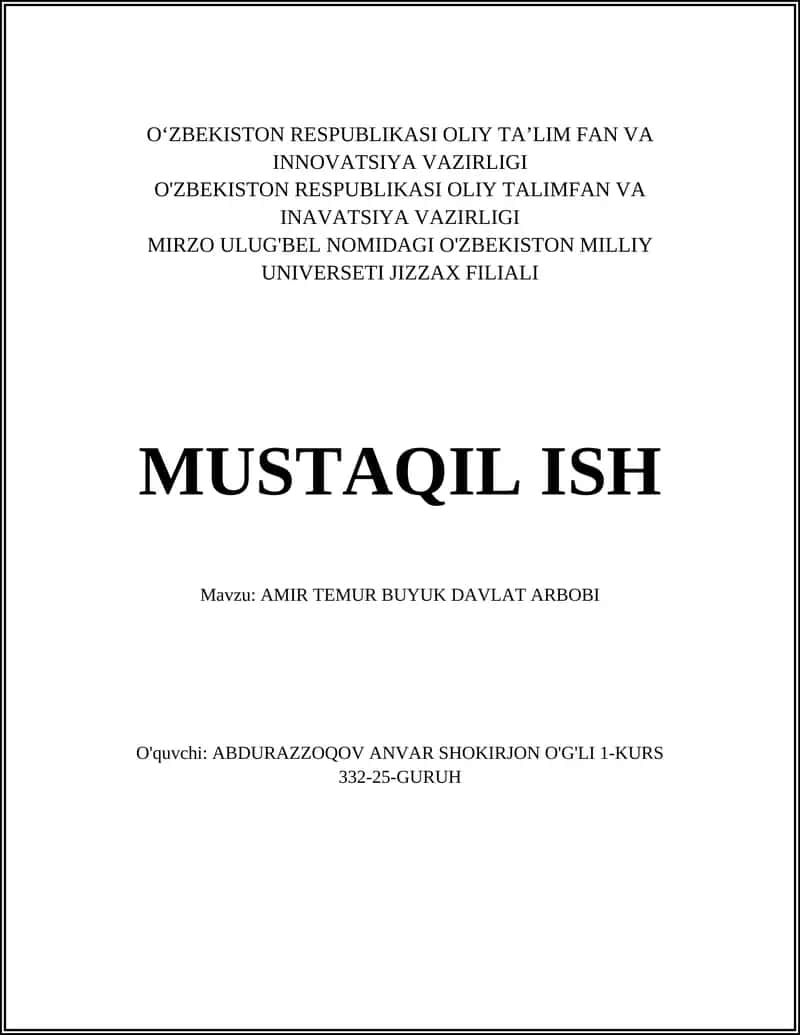 AMIR TEMUR BUYUK DAVLAT ARBOBI 1