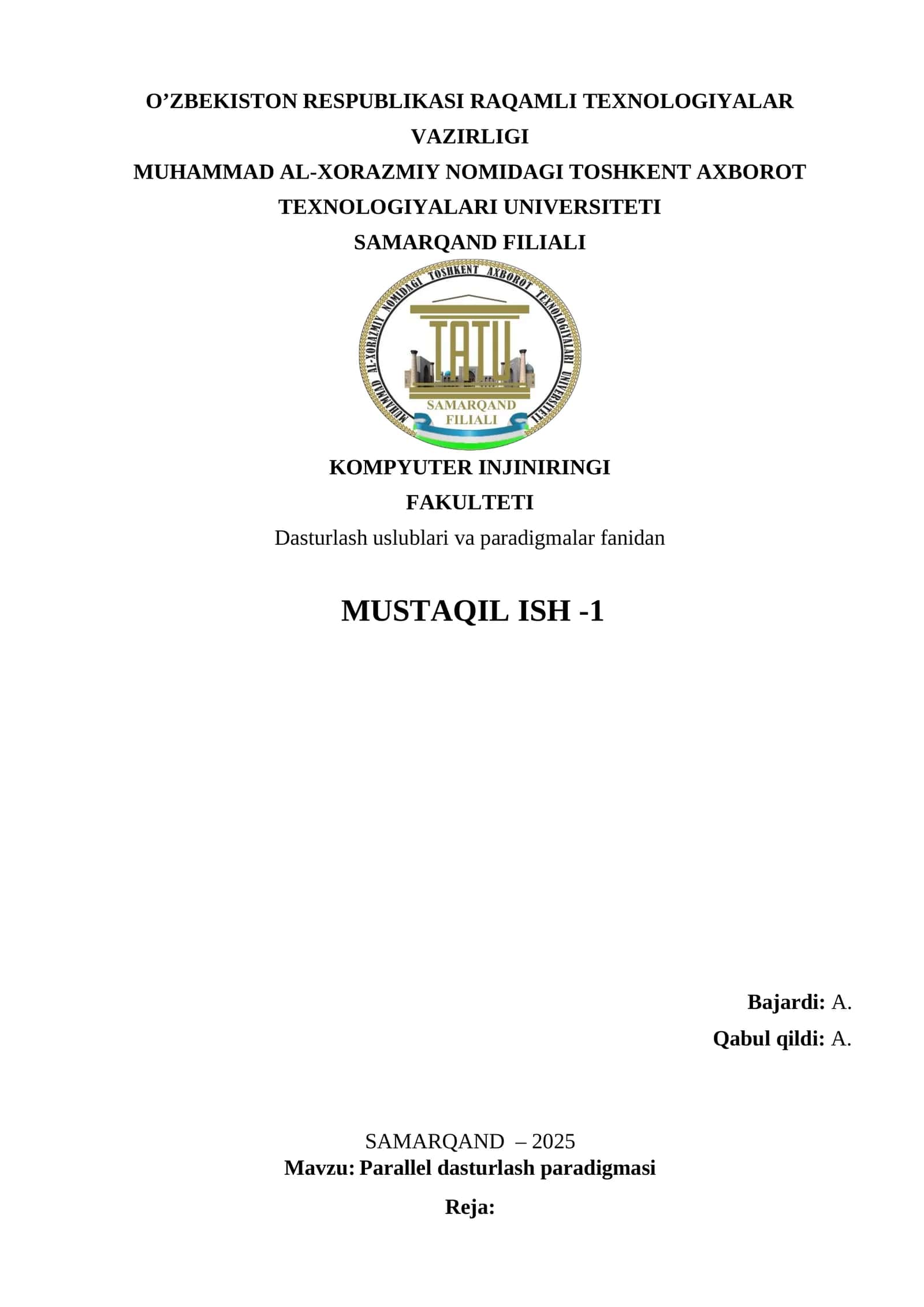 Parallel dasturlash paradigmasi 1