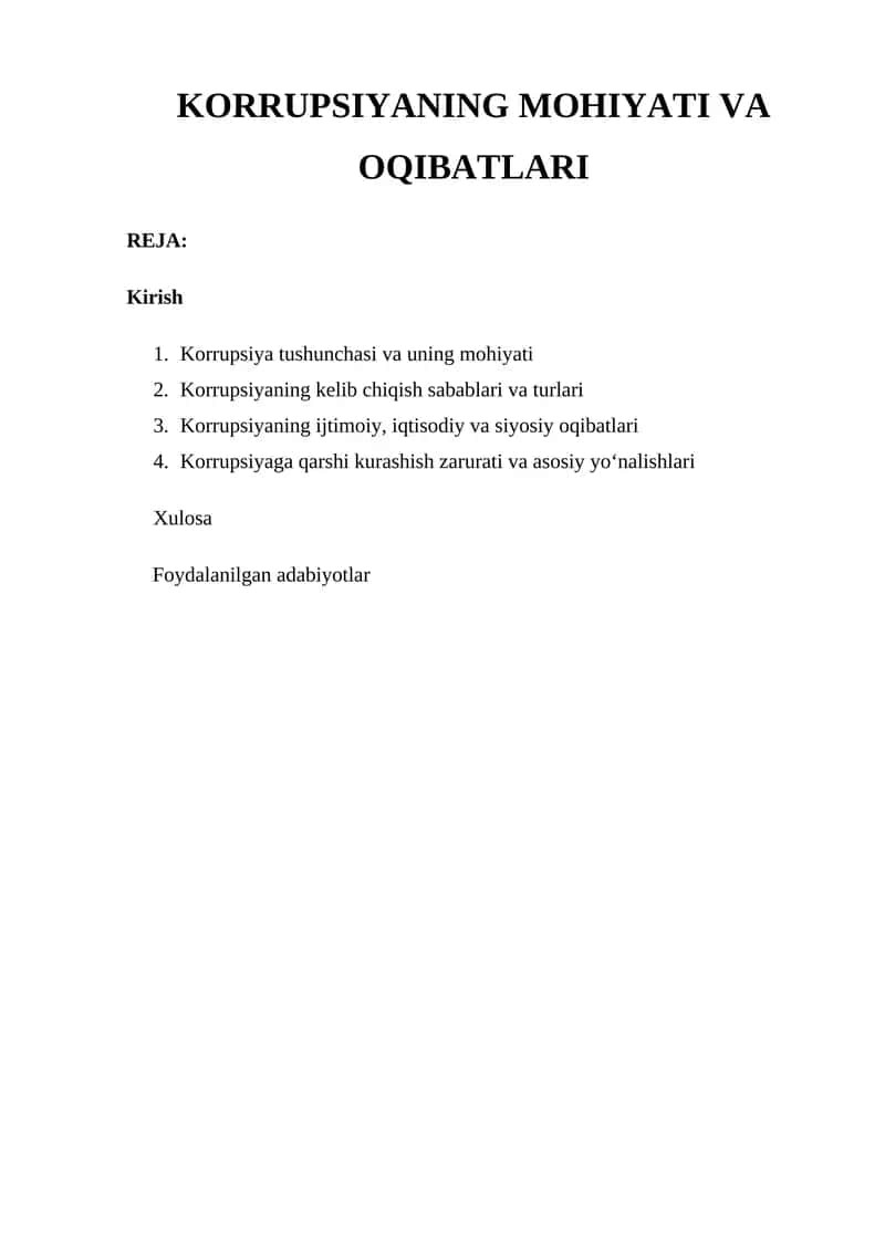 KORRUPSIYANING MOHIYATI VA OQIBATLARI 1