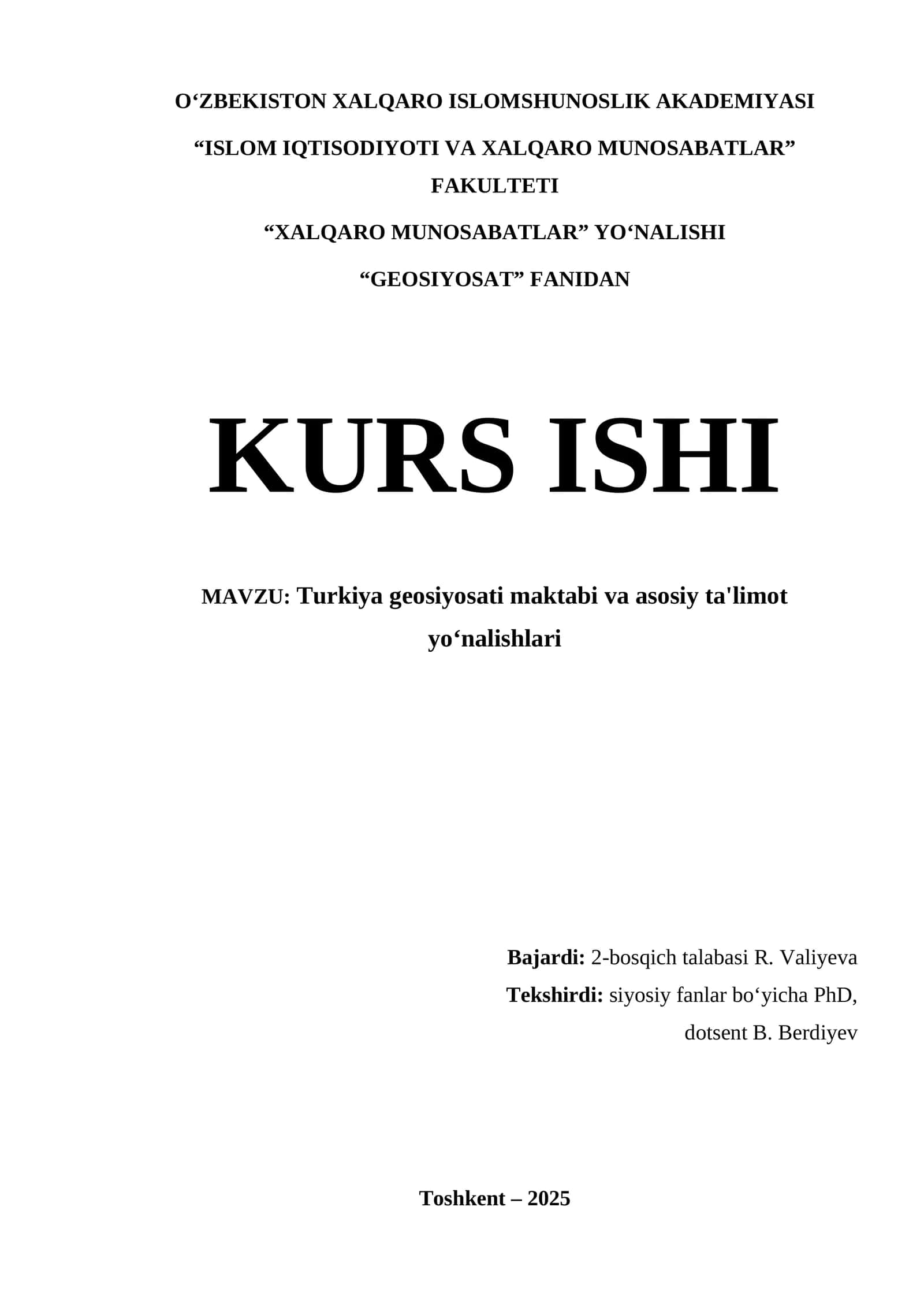 Turkiya geosiyosati maktabi va asosiy ta'limot yo‘nalishlari 1