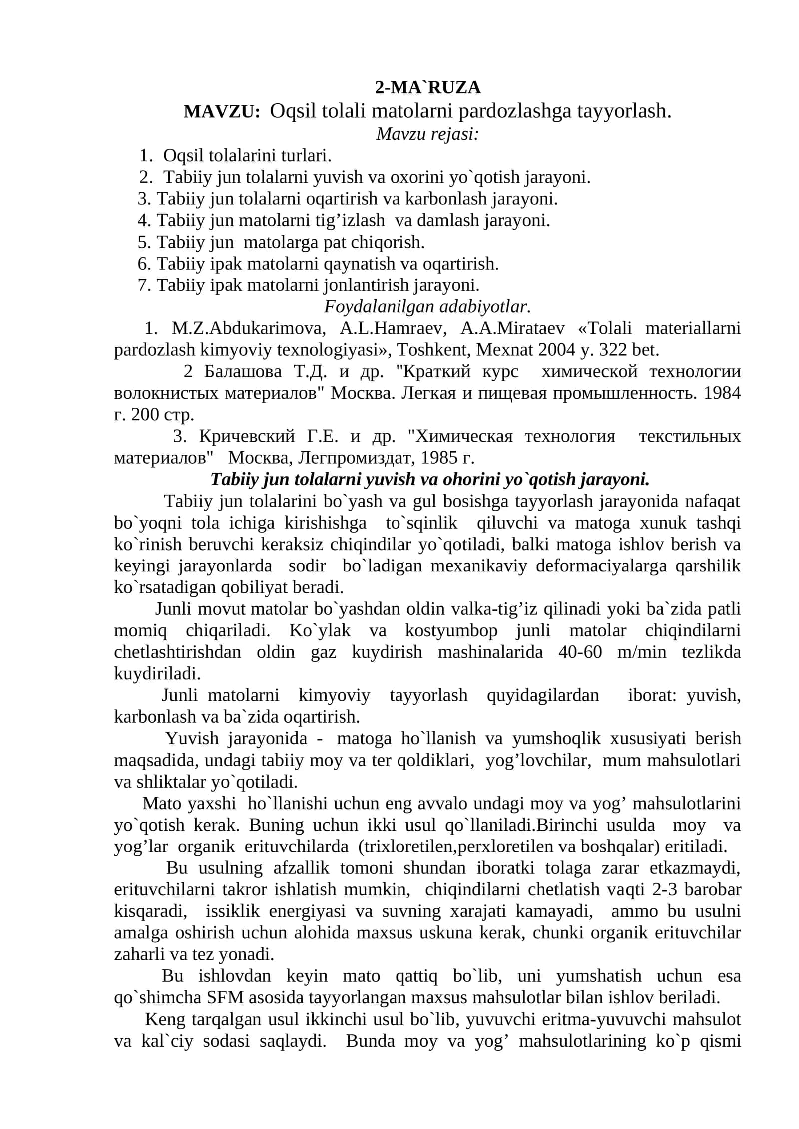 Oqsil tolali matolarni pardozlashga tayyorlash 1