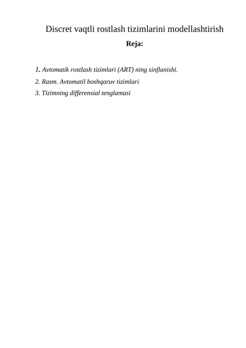 Avtomatik rostlash tizimlari (ART) ning sinflanishi 1