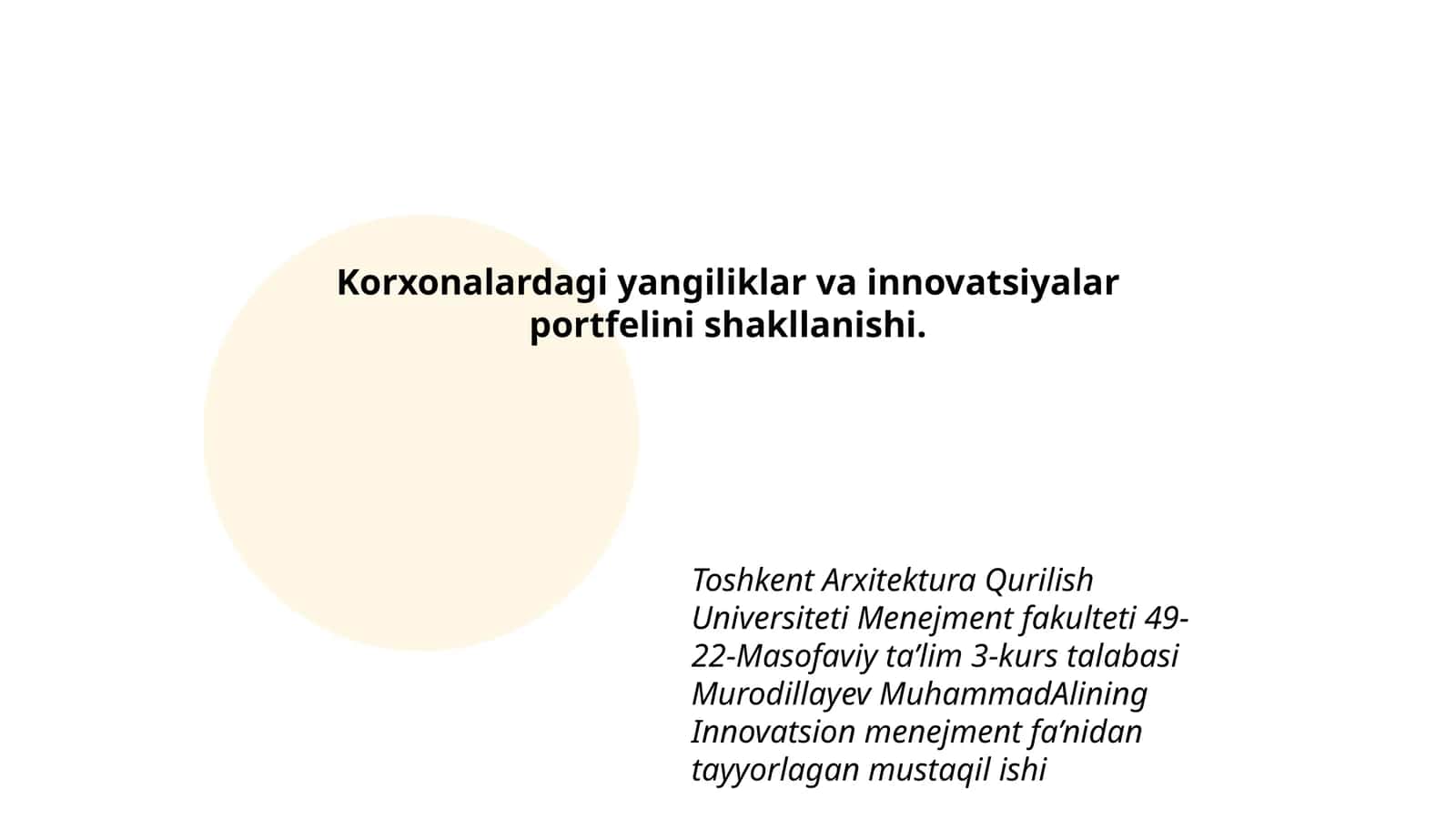 Innovatsion menejment fa’nidan mustaqil ish 1