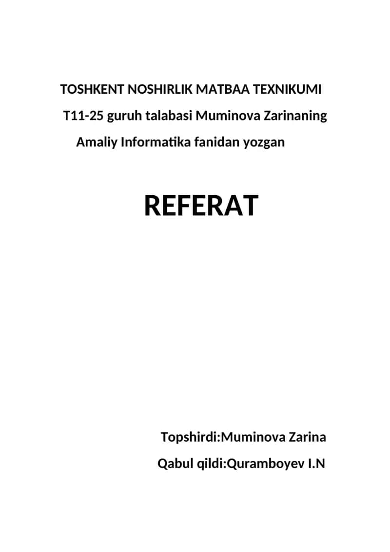 Amaliy Informatika REFERAT 1