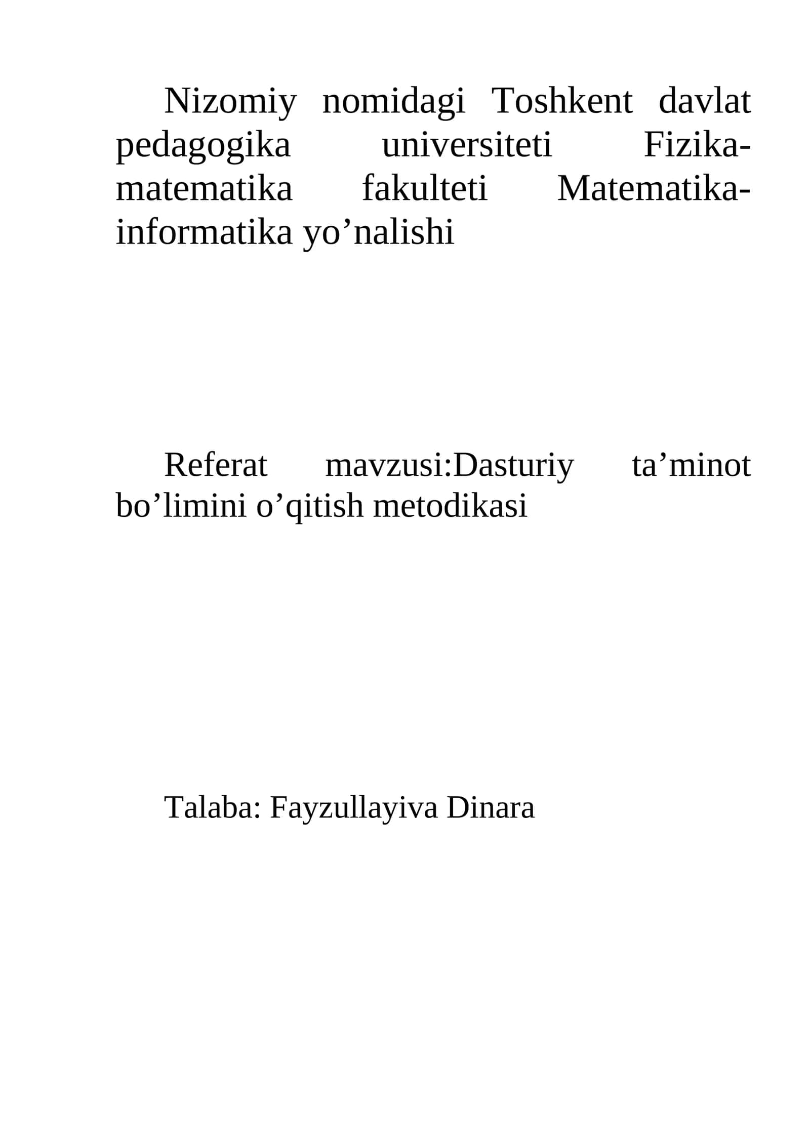 Dasturiy ta'minot bo‘limini o‘qitish metodikasi 1