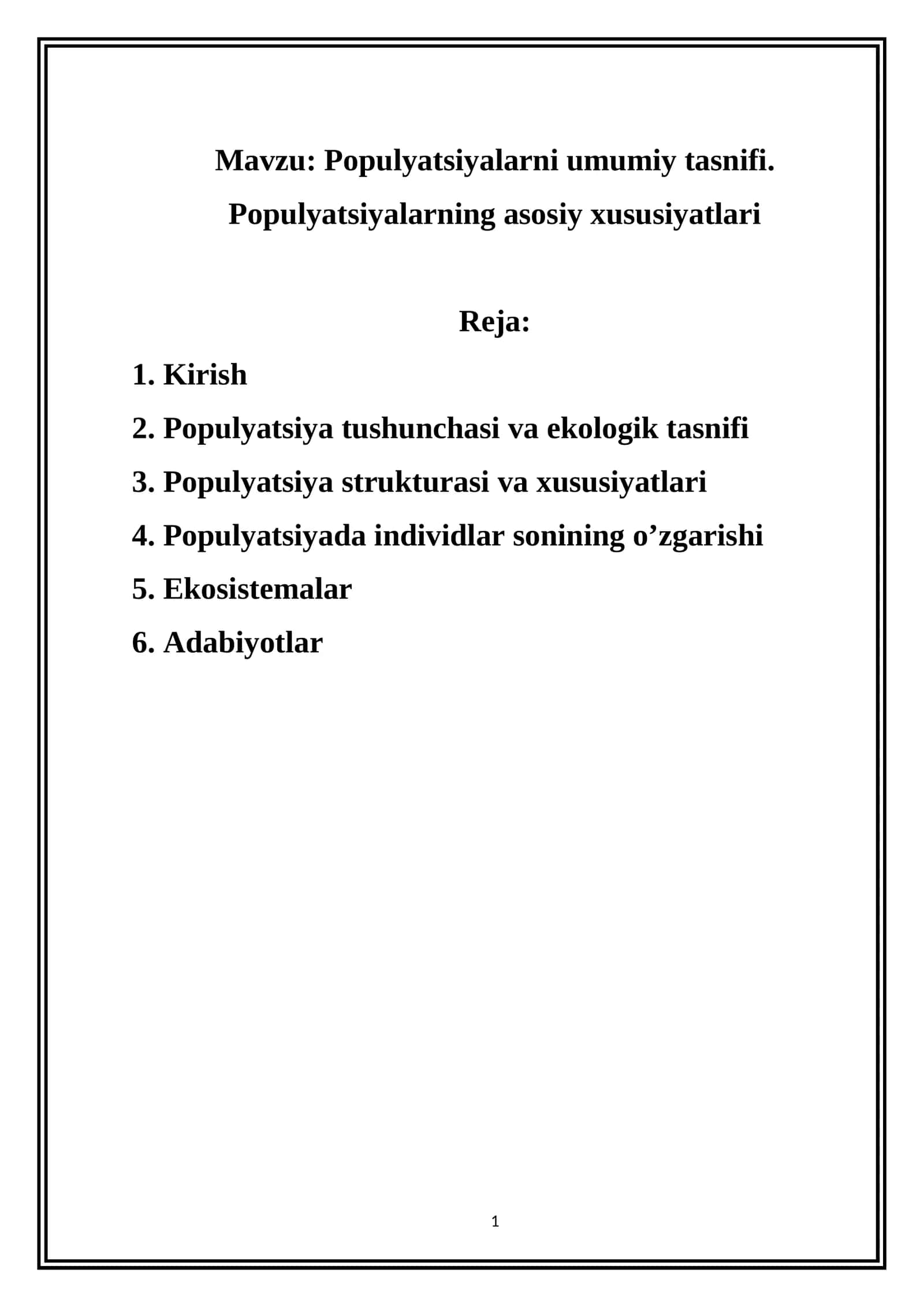 Populyatsiyalarni umumiy tasnifi 1