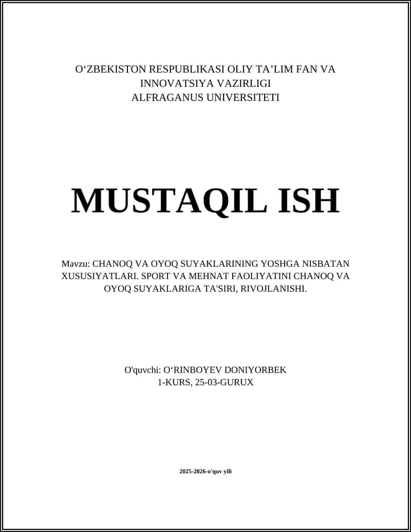 CHANOQ VA OYOQ SUYAKLARINING YOSHGA NISBATAN XUSUSIYATLARI 1