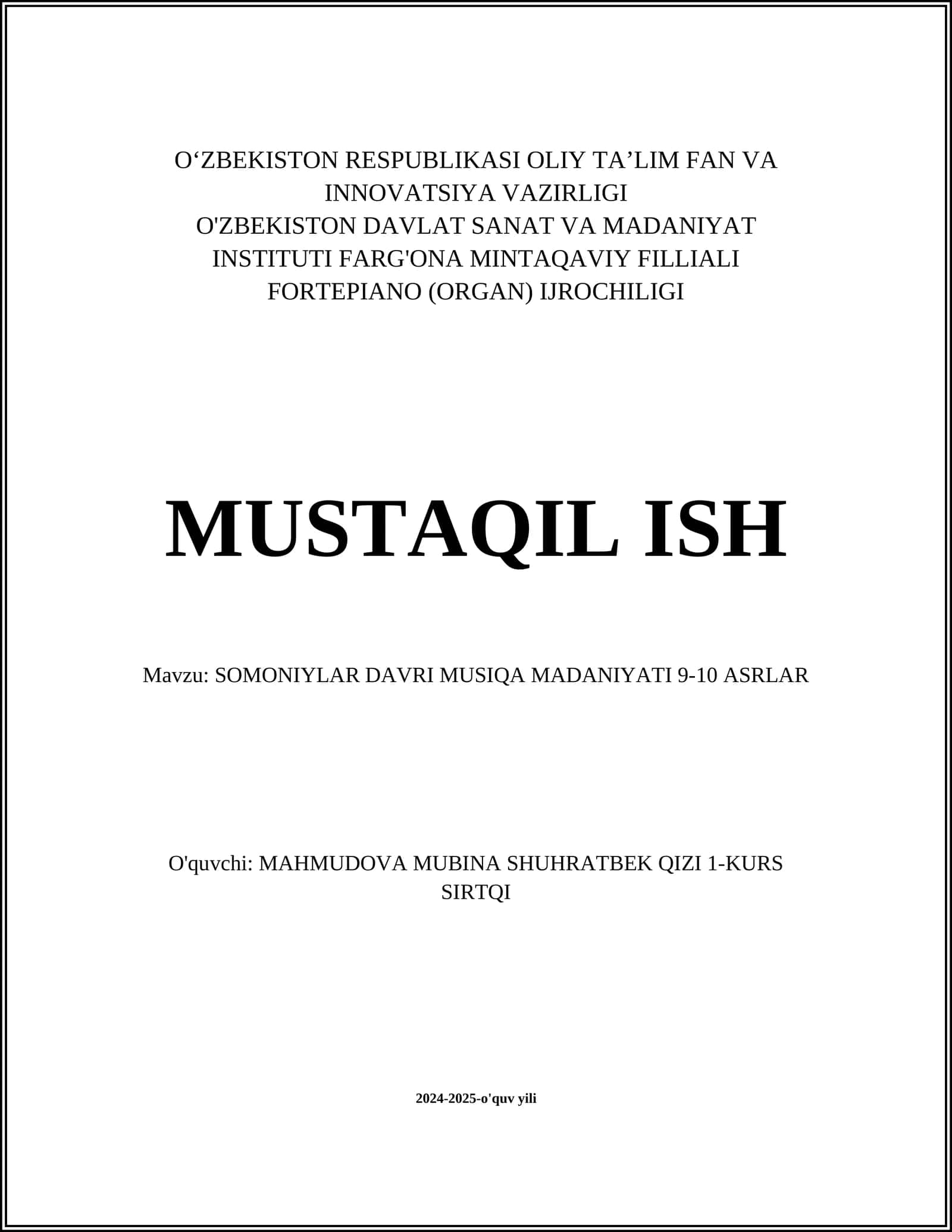 SOMONIYLAR DAVRI MUSIQA MADANIYATI 9-10 ASRLAR 1