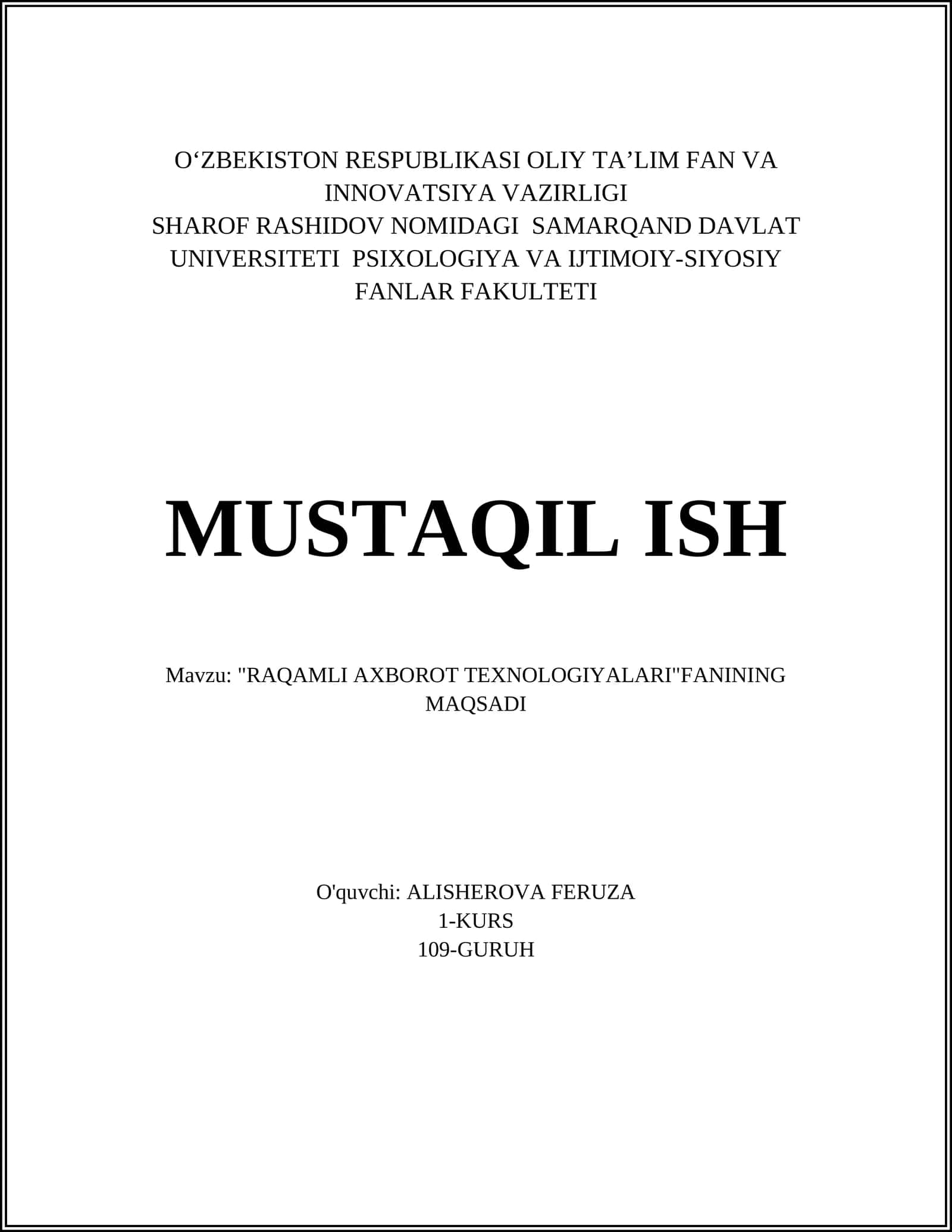 RAQAMLI AXBOROT TEXNOLOGIYALARI 1