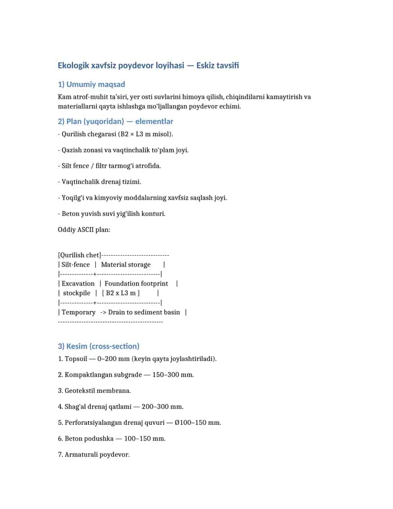 Ekologik xavfsiz poydevor loyihasi 1