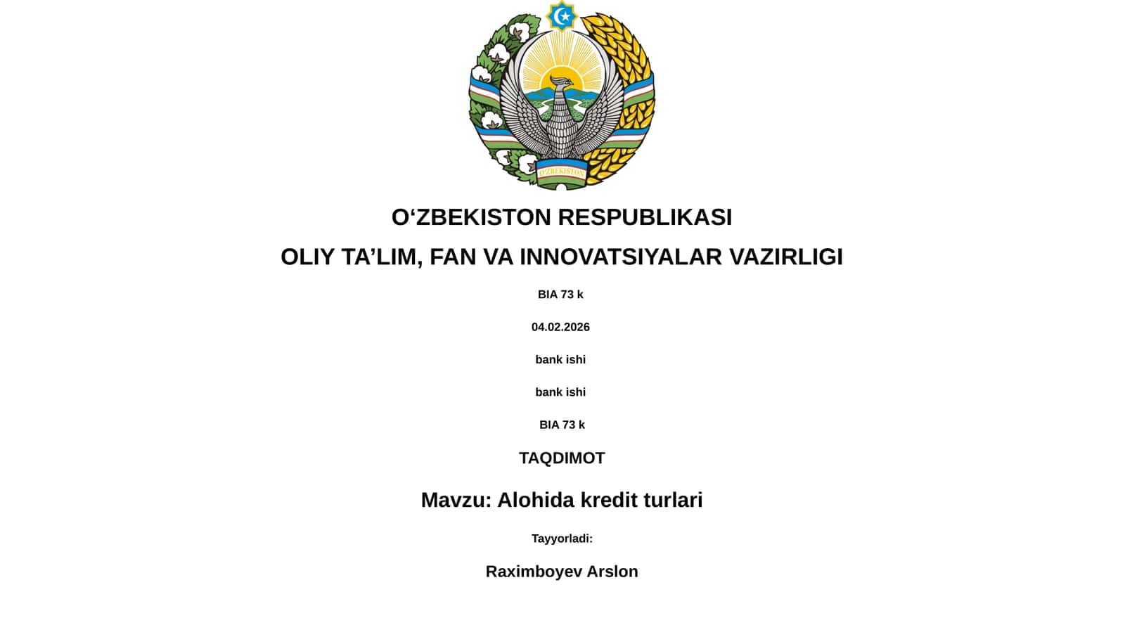 Alohida kredit turlari 1