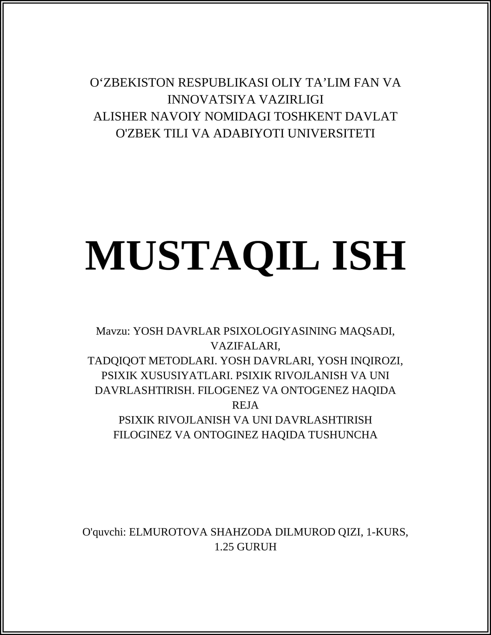 Yosh davrlar psixologiyasi 1