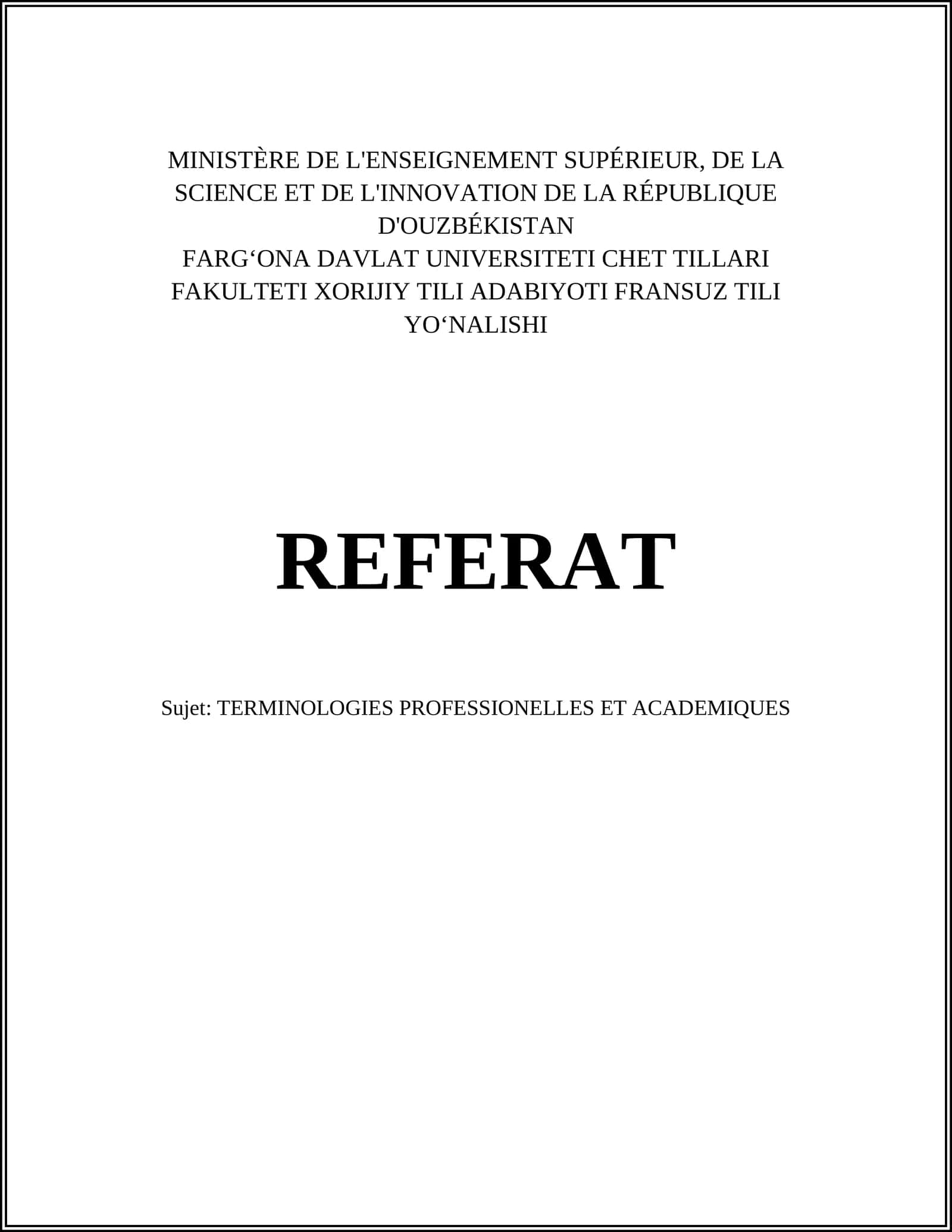 TERMINOLOGIES PROFESSIONELLES ET ACADEMIQUES 1