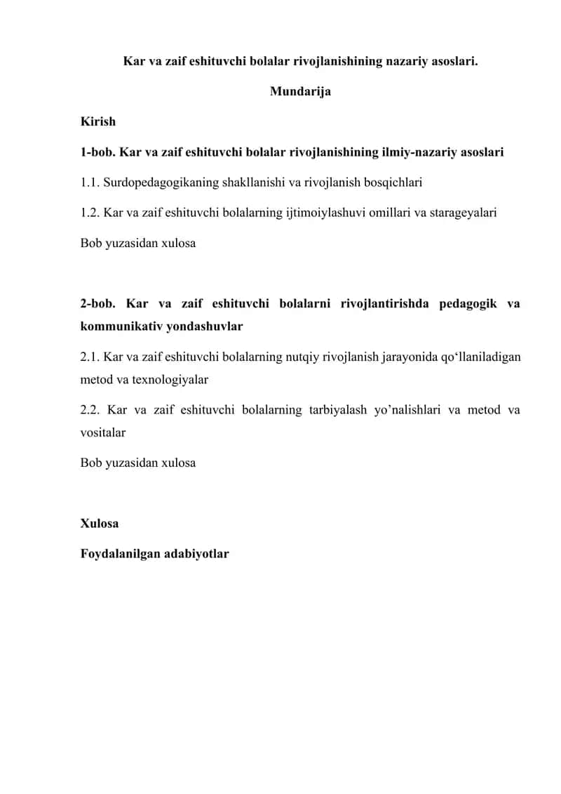 Kar va zaif eshituvchi bolalar rivojlanishining nazariy asoslari 1