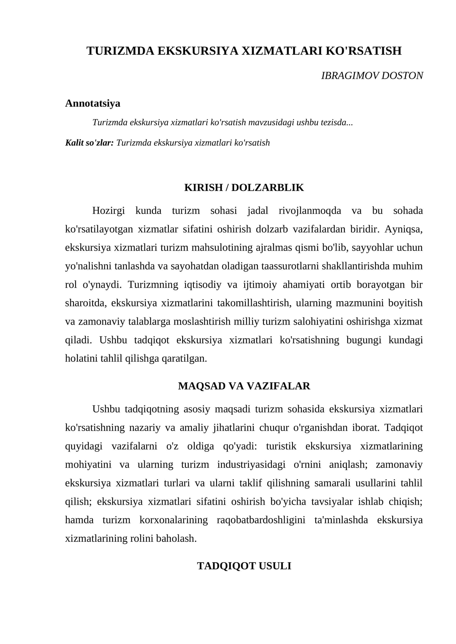 TURIZMDA EKSKURSIYA XIZMATLARI KO'RSATISH 1