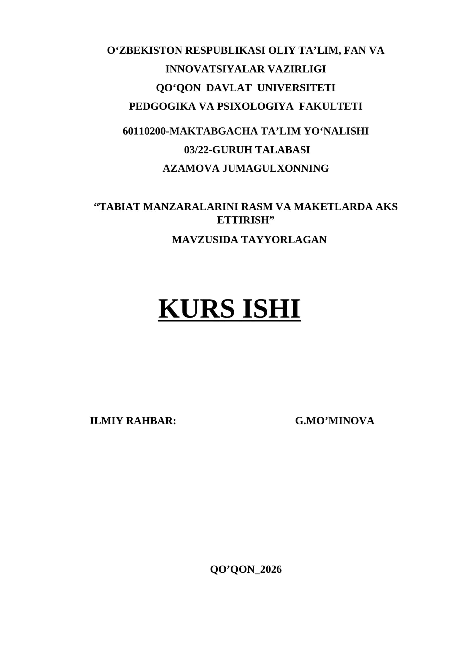 MAKTABGACHA TA’LIM YO‘NALISHI 03/22-GURUH TALABASI 1