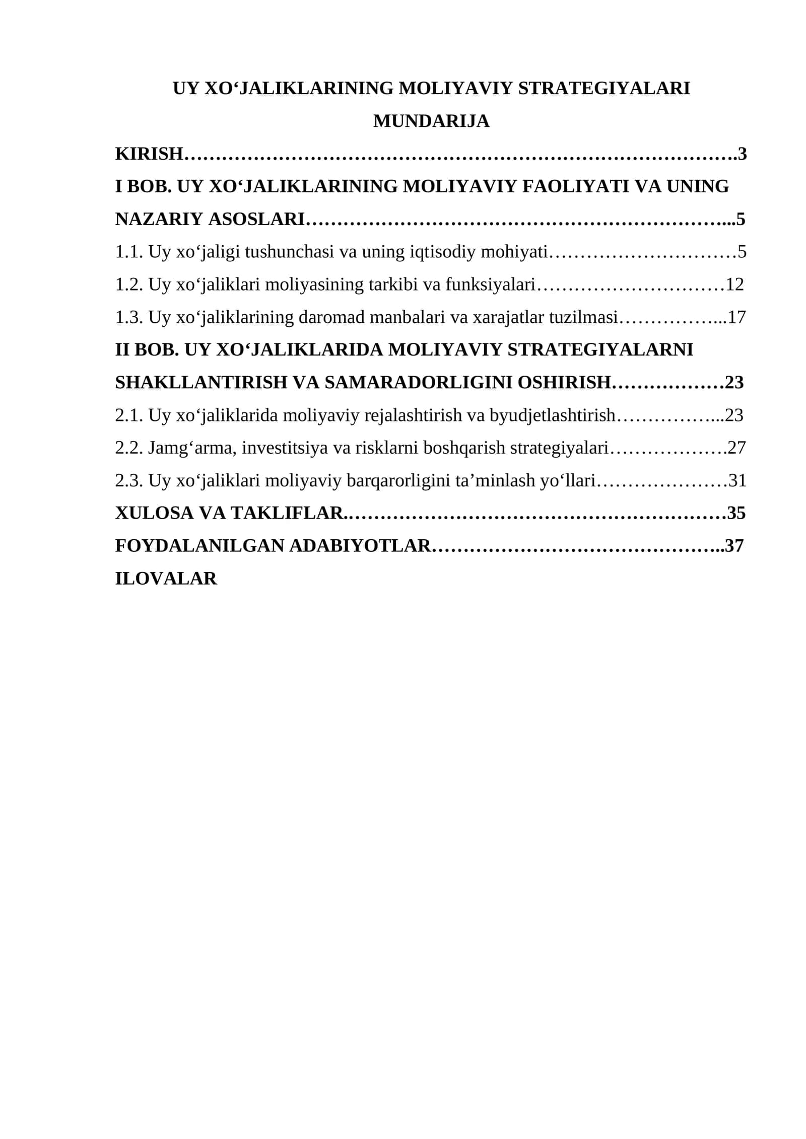 UY XO‘JALIKLARINING MOLIYAVIY STRATEGIYALARI 1