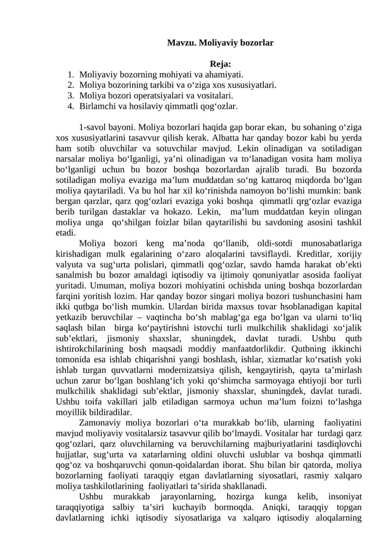Moliyaviy bozorlar 1
