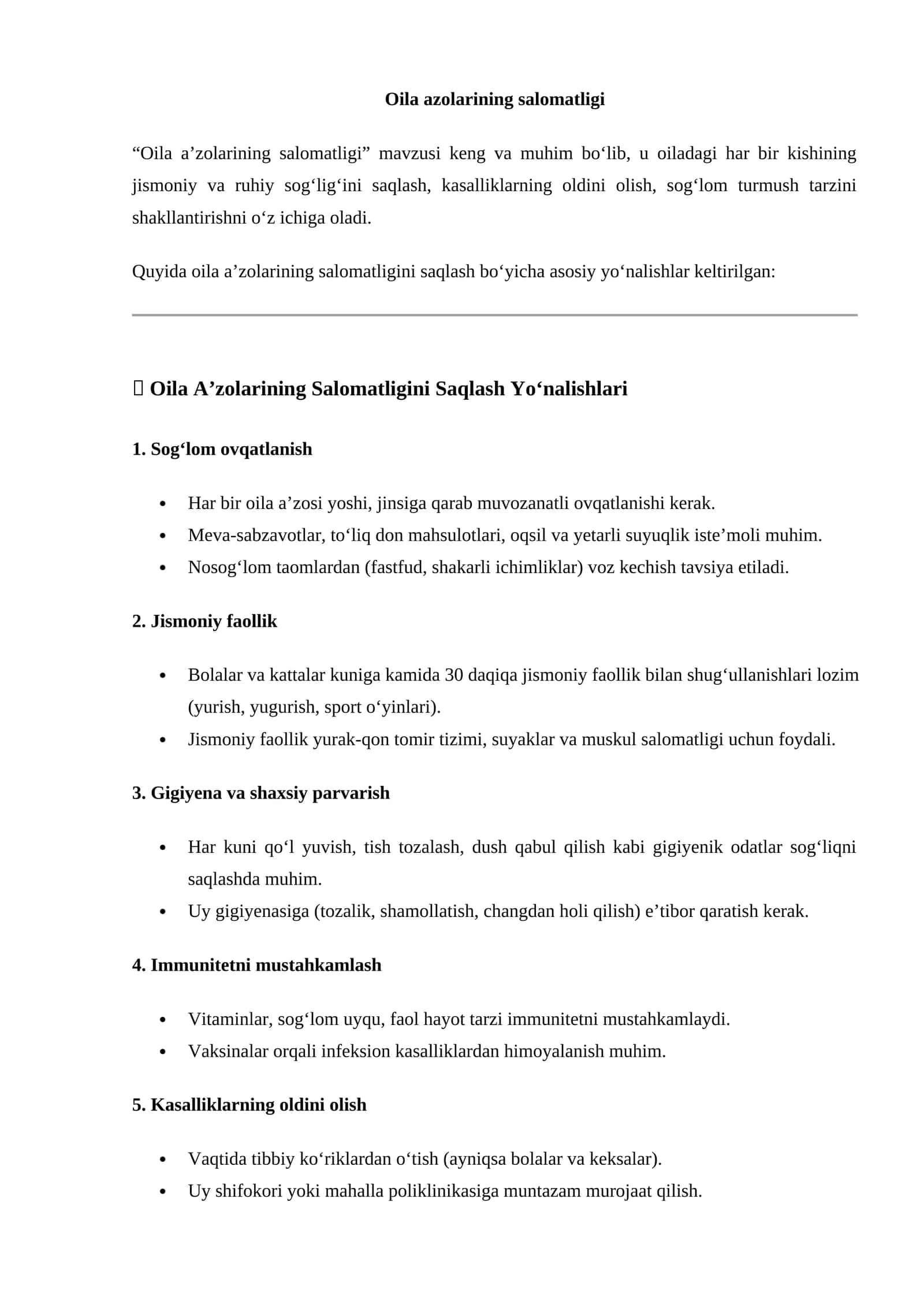 Oila azolarining salomatligi 1