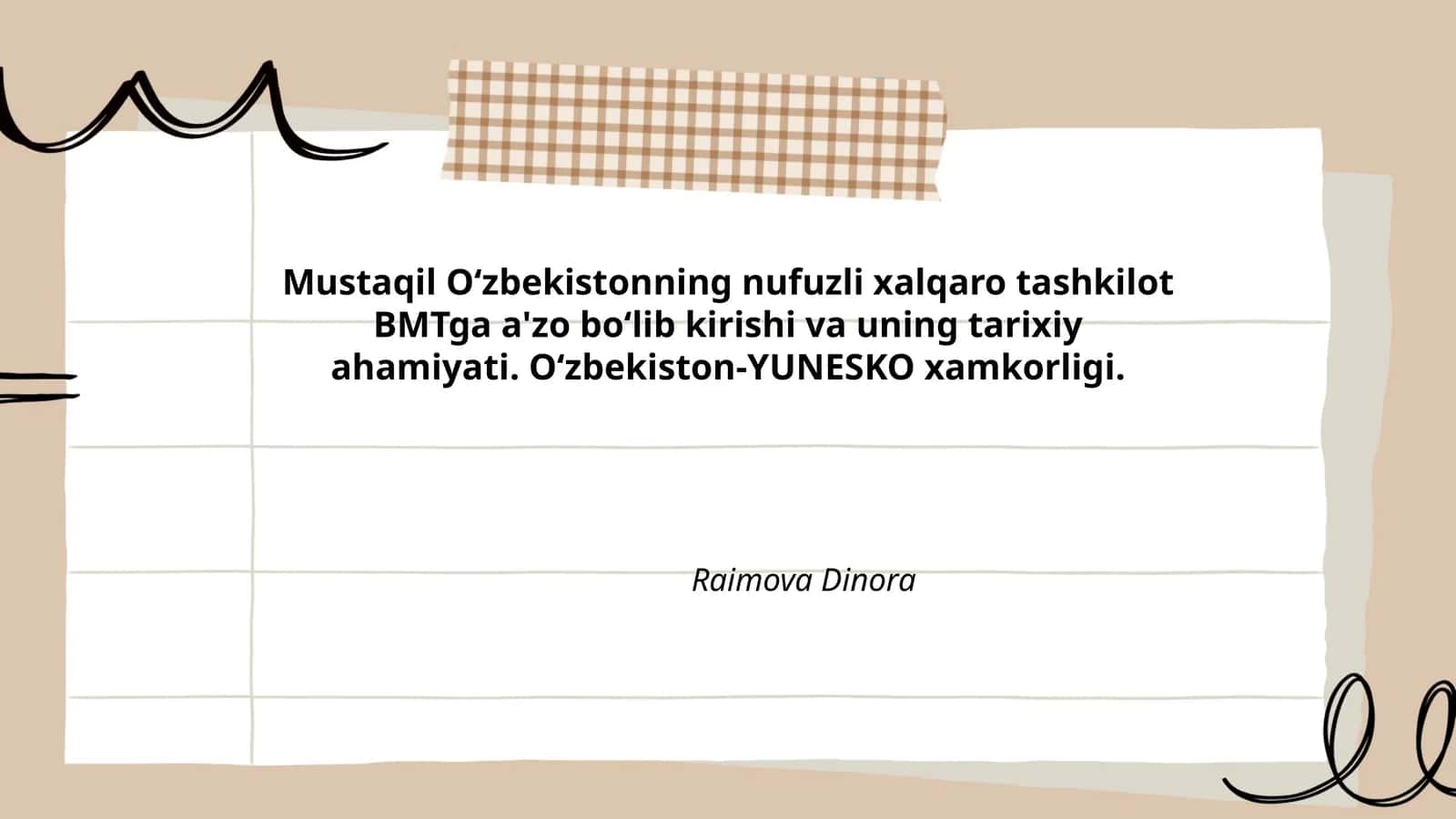 Mustaqil Oʻzbekistonning BMTga a'zo boʻlish jarayoni 1